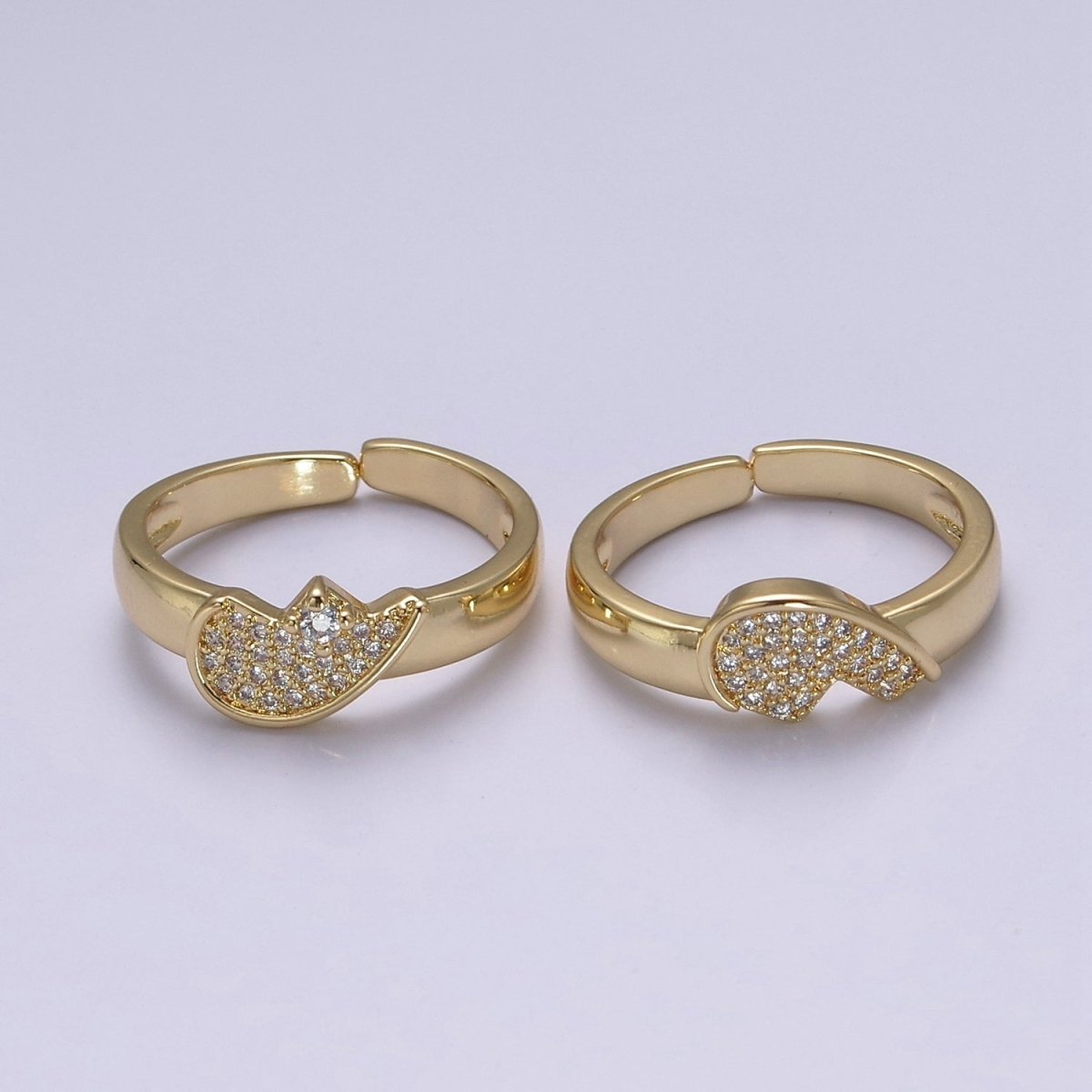 Heart Ring Set For Couples Matching Gold CZ Rings Anniversary Gift For Her Gift Adjustable Rings S-484 S-485 - DLUXCA