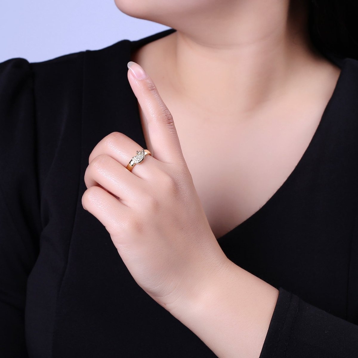 Heart Ring Set For Couples Matching Gold CZ Rings Anniversary Gift For Her Gift Adjustable Rings S-484 S-485 - DLUXCA