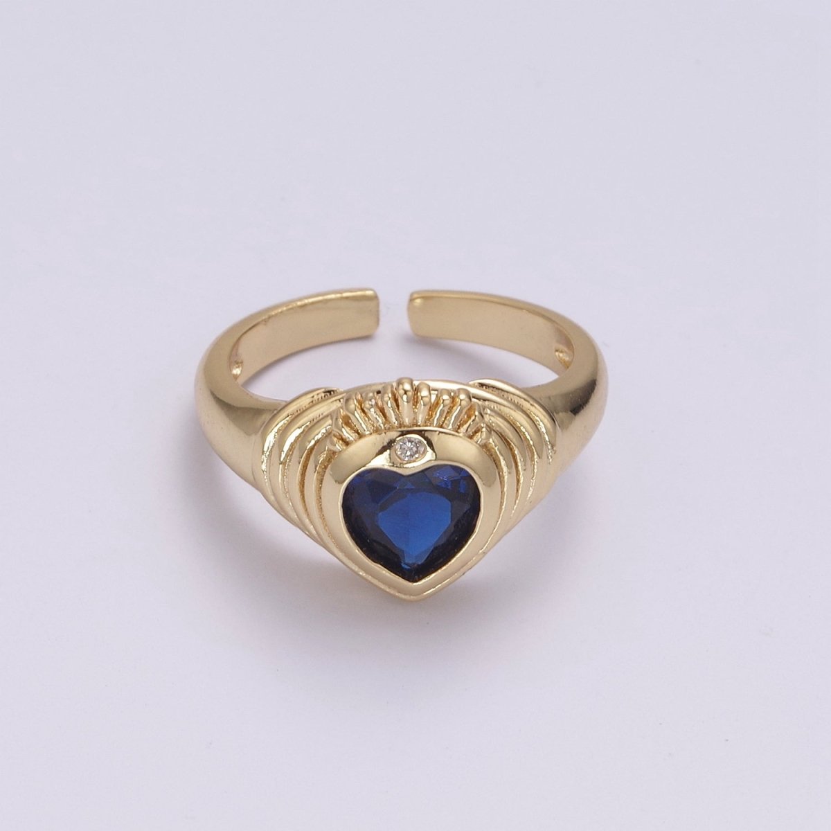 Heart Signet Ring • Gold Dome Ring • Heart Ring Gold • Heart Dome Ring • Bold Heart Ring • CZ Modern Signet Ring U-198 ~ U-200 - DLUXCA