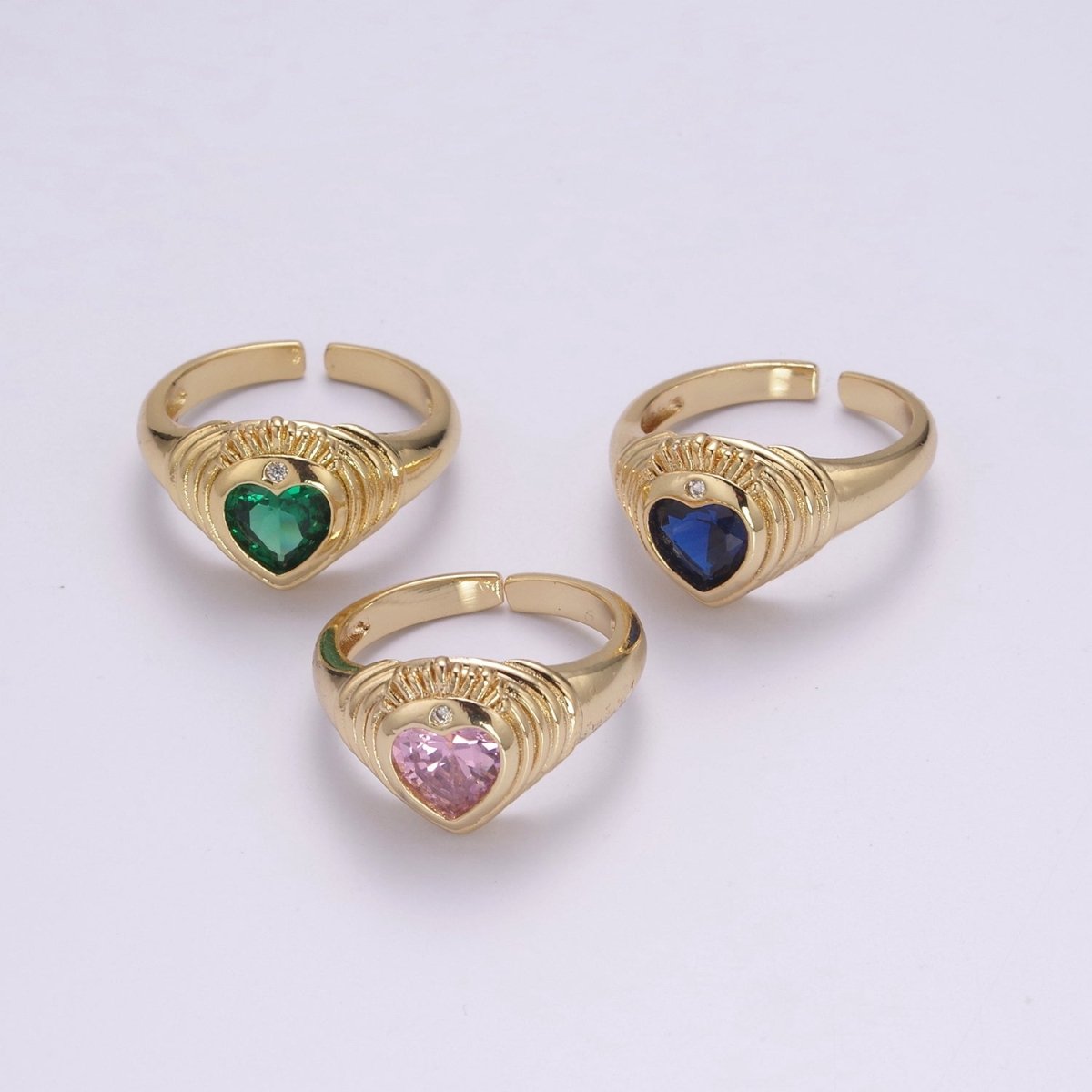 Heart Signet Ring • Gold Dome Ring • Heart Ring Gold • Heart Dome Ring • Bold Heart Ring • CZ Modern Signet Ring U-198 ~ U-200 - DLUXCA