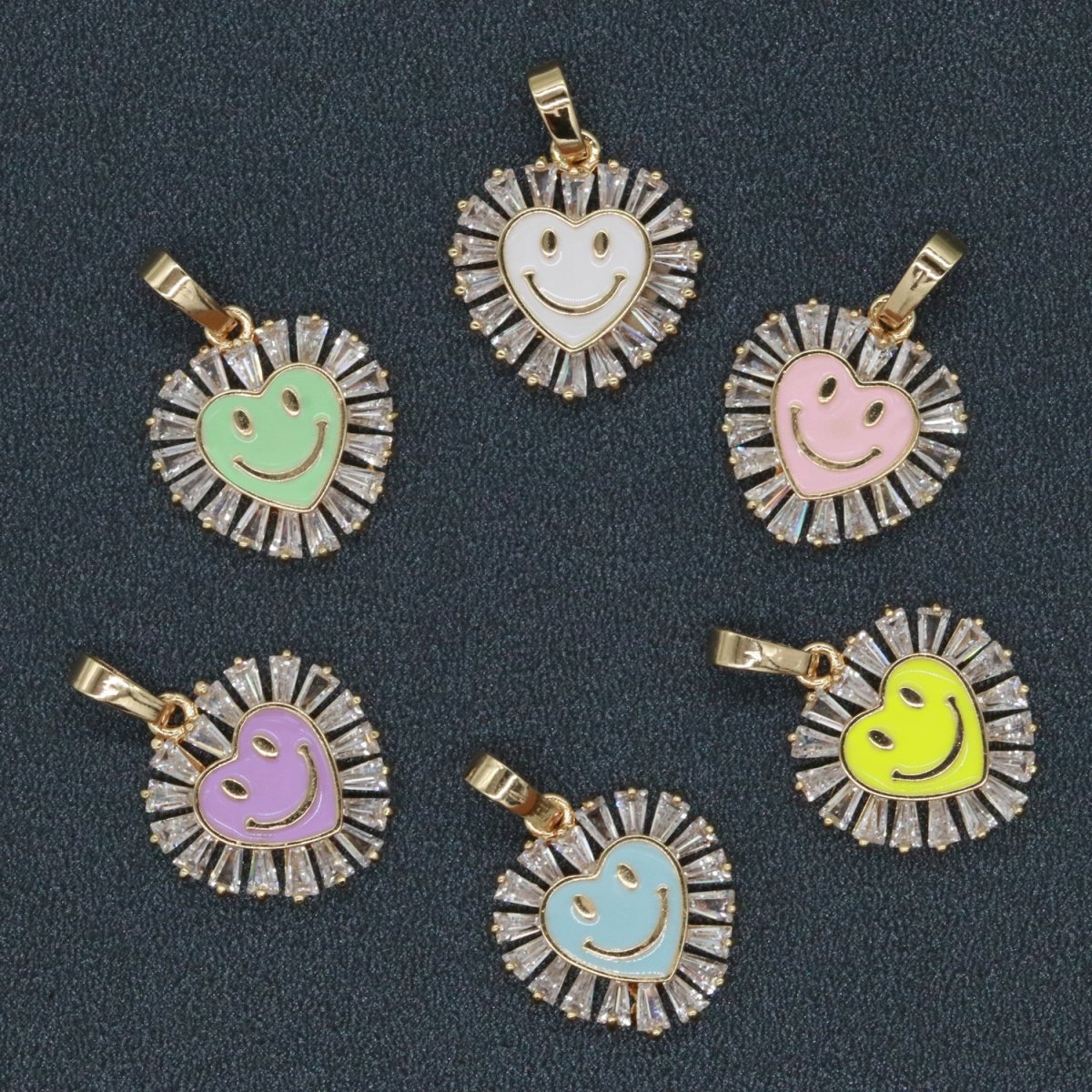 Heart Smiley Face Charm Cubic Happy Face Pendant for Necklace Earring Component I-276 I-277 I-287 I-292 I-293 I-298 - DLUXCA
