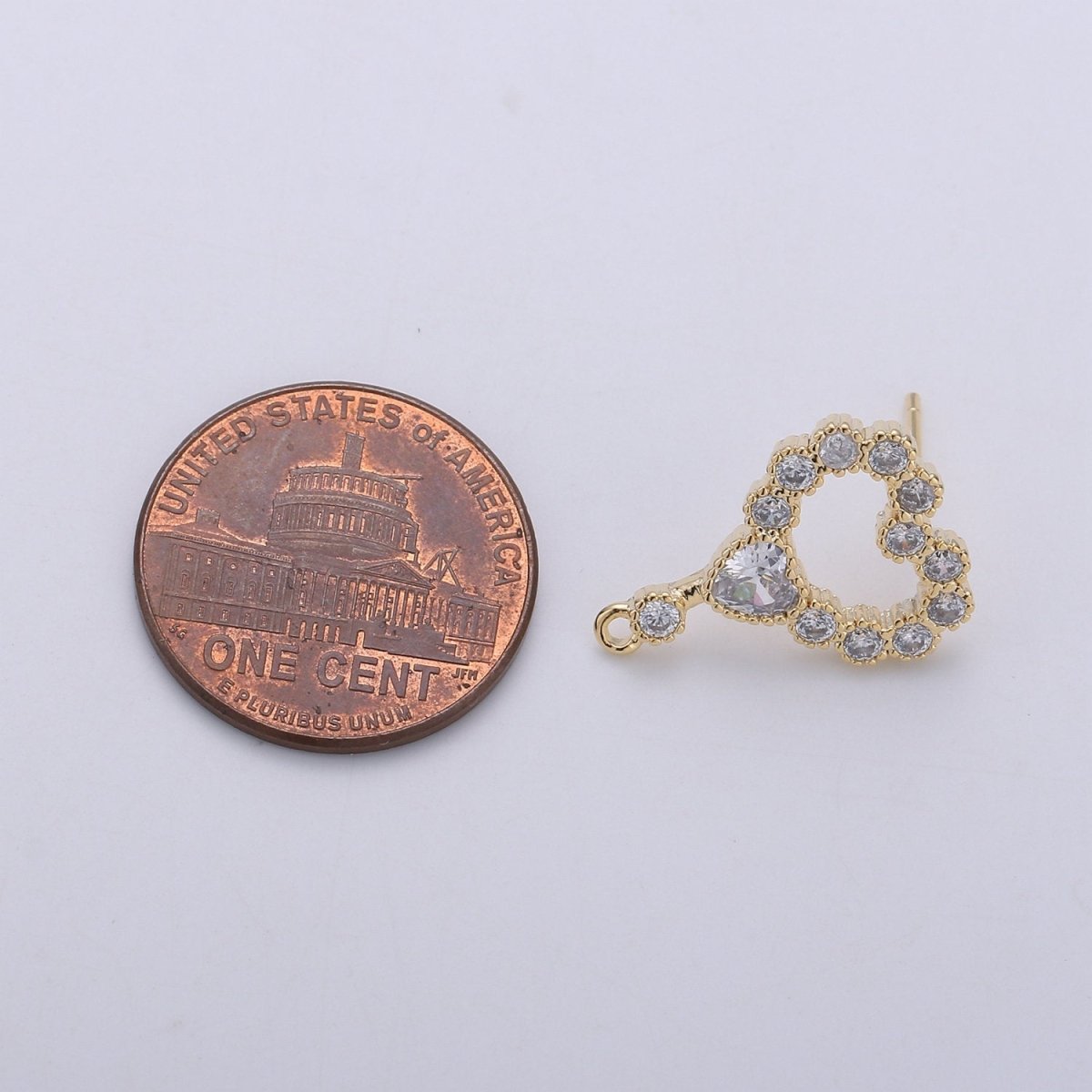 Heart Stud Earring Charm • 24k Gold Filled• Micro Pave Heart • Jewelry Making Supplies • Open Ring Attached for Jewelry Making Supply, K-402 - DLUXCA