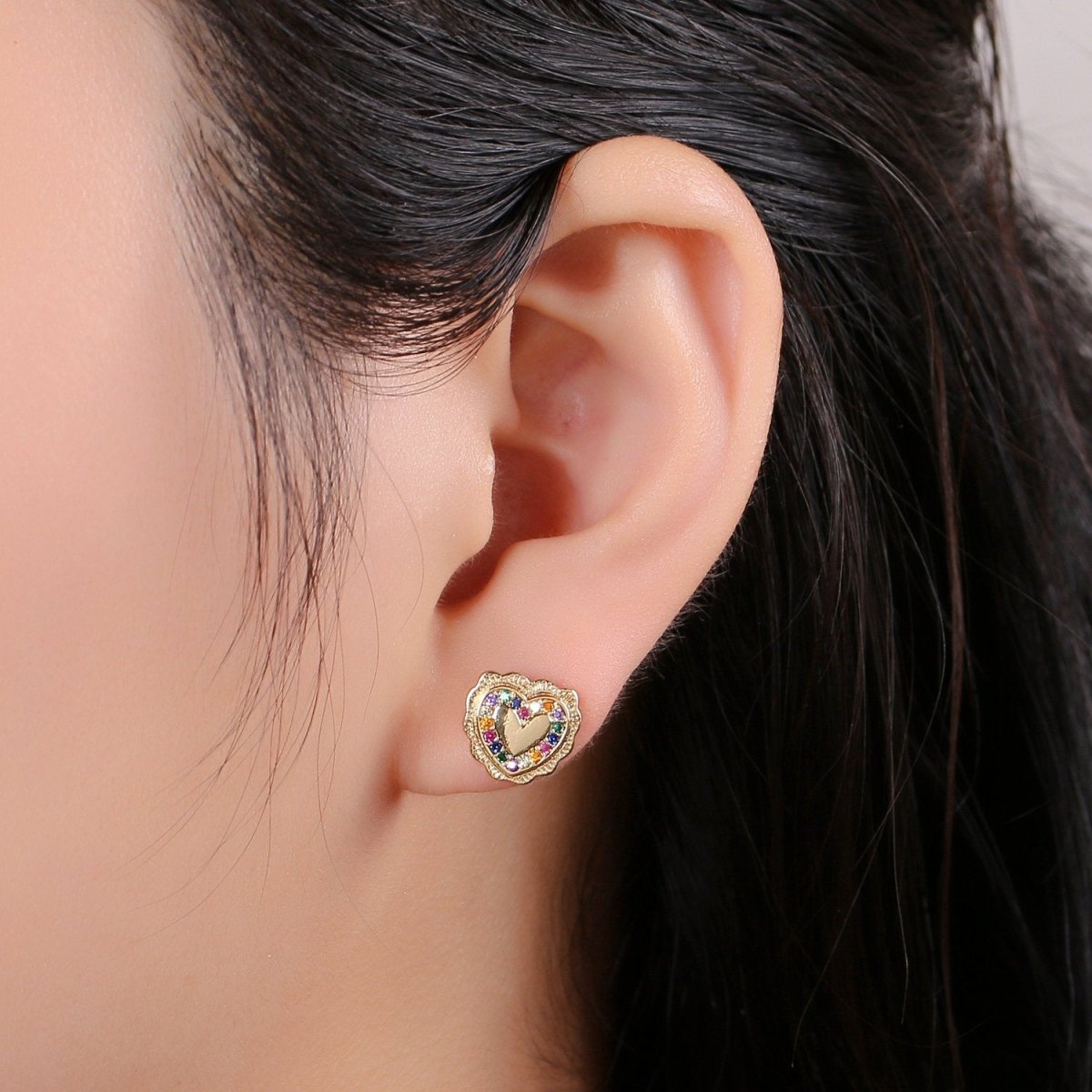 Heart Stud Earrings • Heart Earrings • Heart Jewelry • Dainty Gold Heart Earrings • Stud Earrings • Gift for Her • Cute Earrings Q-263 - DLUXCA