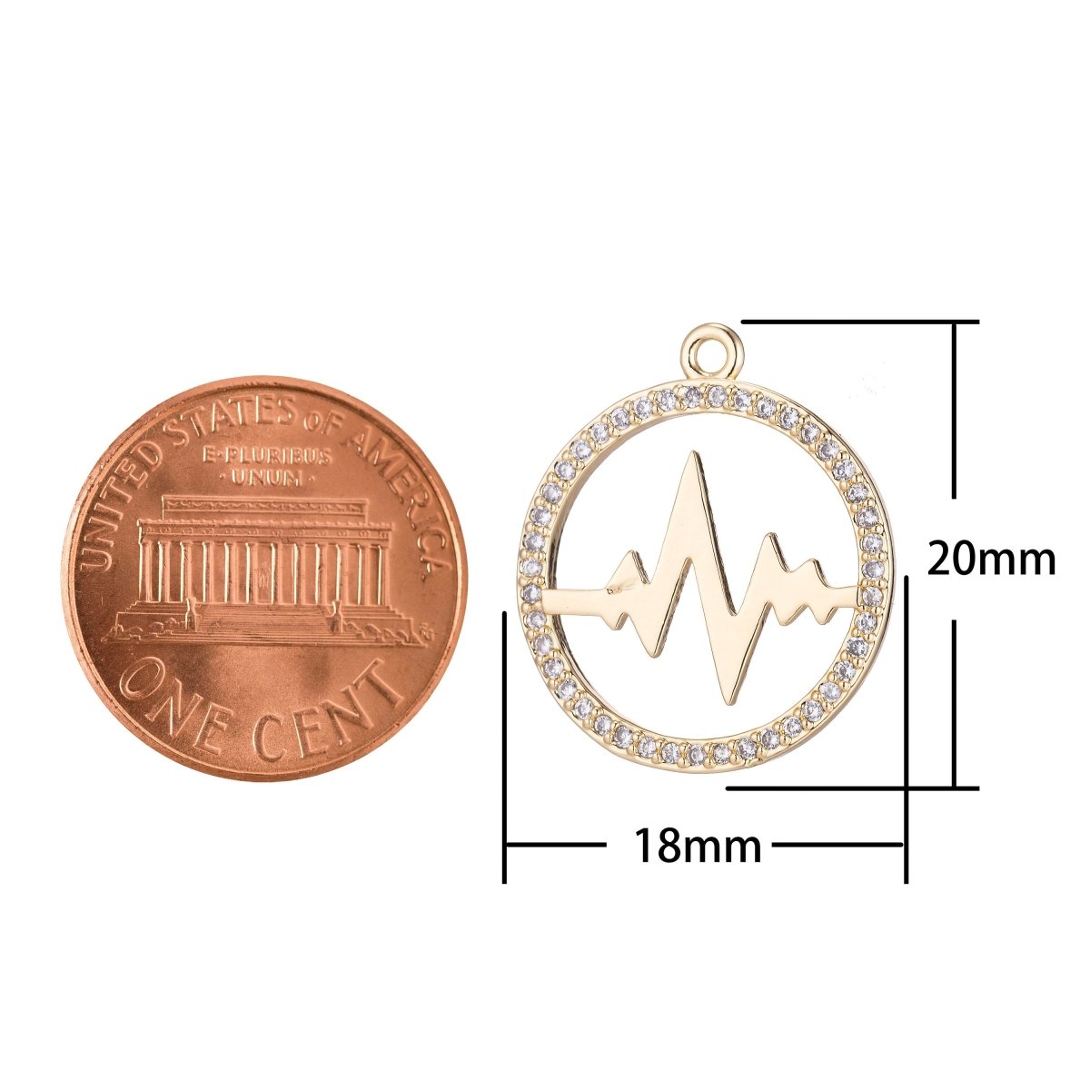 Heartbeat Charm, Micro Pave CZ Charm, 18K Gold Filled Pendant Dainty Love Heart Beat Round Necklace Charm for Jewelry Making,C-566 - DLUXCA
