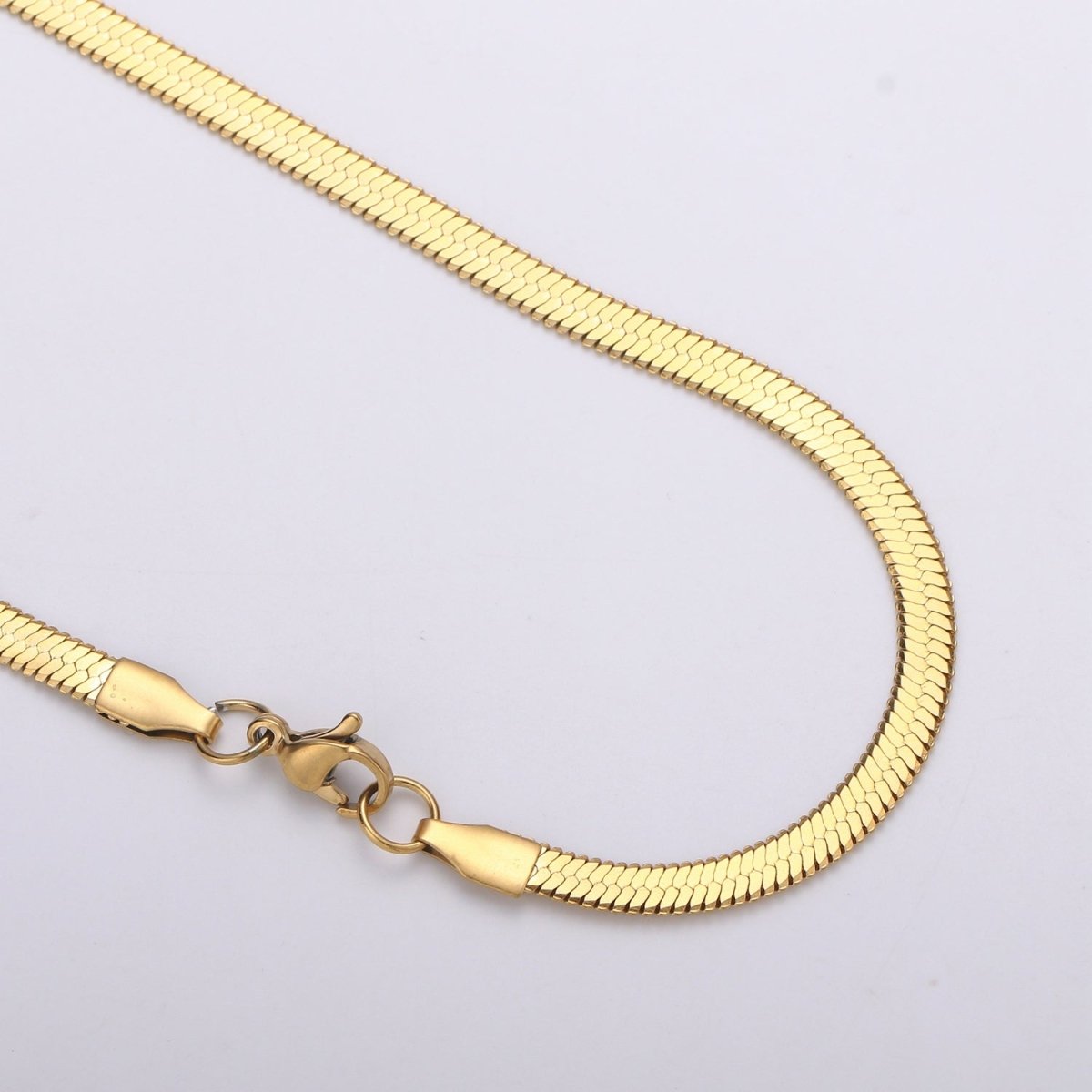 Herringbone Chain Necklace | 24K Gold Plated Herringbone Chain, Layered Necklace, Flat Snake Chain, Skinny Gold Chain Everyday Wear | Stainless Steel, Gold Plated | 17.5", 17.8", 18" | 2.5mm, 3mm, 4.3mm | CN-915 916 917 918 Clearance Pricing - DLUXCA