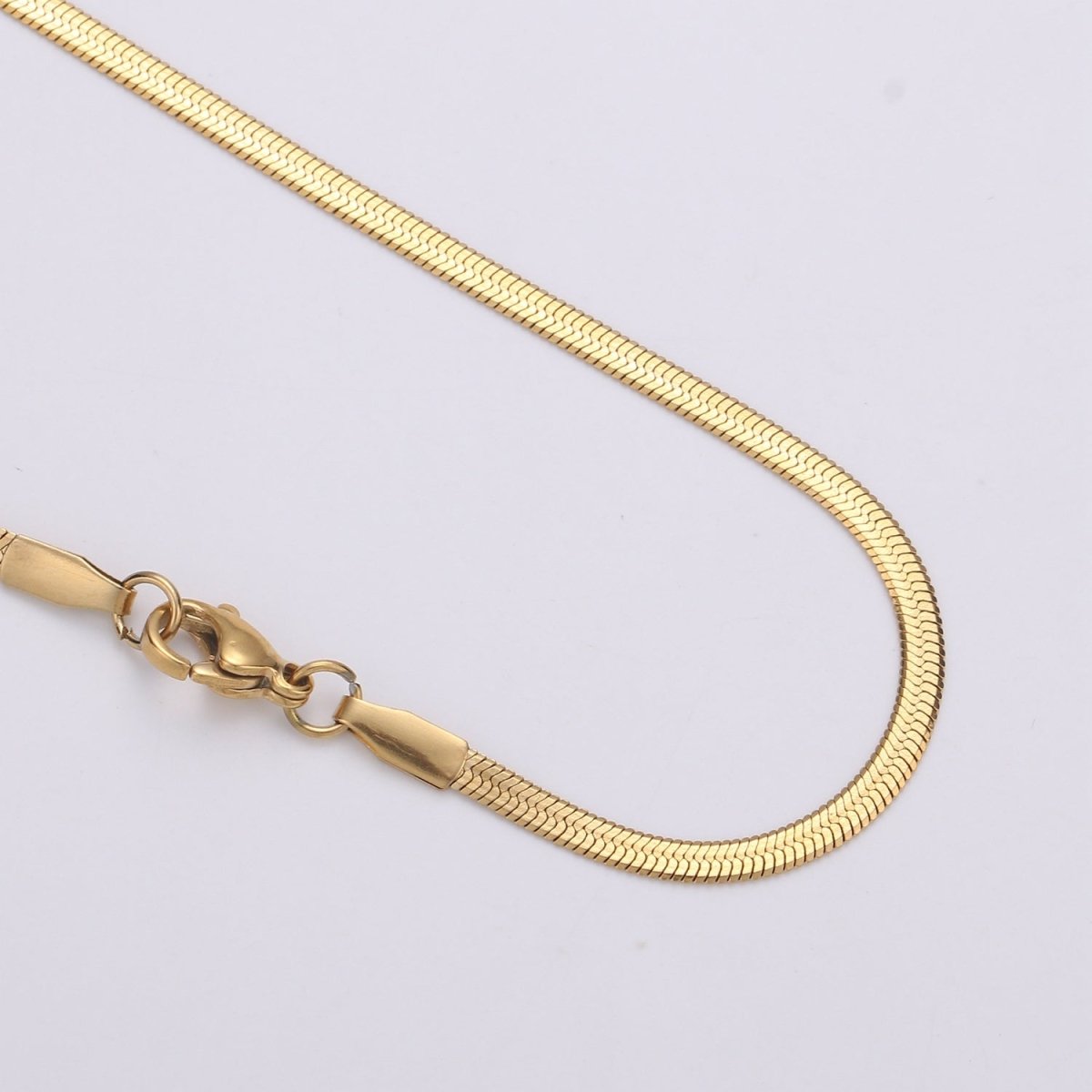 Herringbone Chain Necklace | 24K Gold Plated Herringbone Chain, Layered Necklace, Flat Snake Chain, Skinny Gold Chain Everyday Wear | Stainless Steel, Gold Plated | 17.5", 17.8", 18" | 2.5mm, 3mm, 4.3mm | CN-915 916 917 918 Clearance Pricing - DLUXCA