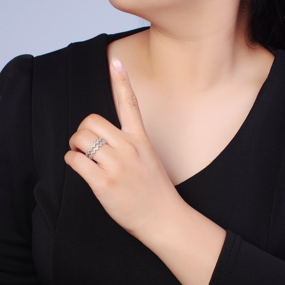 Highs And Lows Double Wave Ring • Daughter Jewelry • Adjustable Open Ring with Micro Pave Stone O-2124 O-2125 - DLUXCA