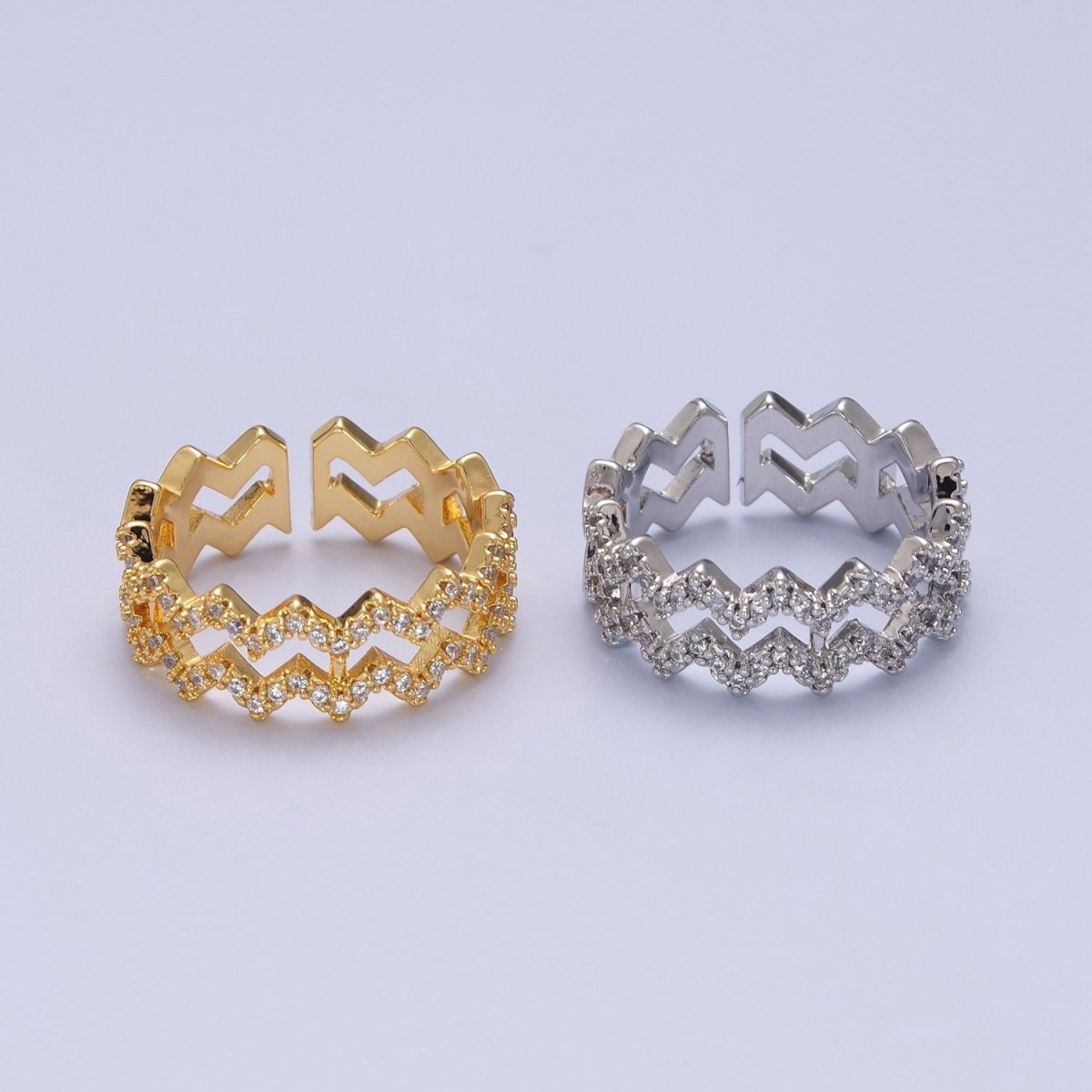 Highs And Lows Double Wave Ring • Daughter Jewelry • Adjustable Open Ring with Micro Pave Stone O-2124 O-2125 - DLUXCA