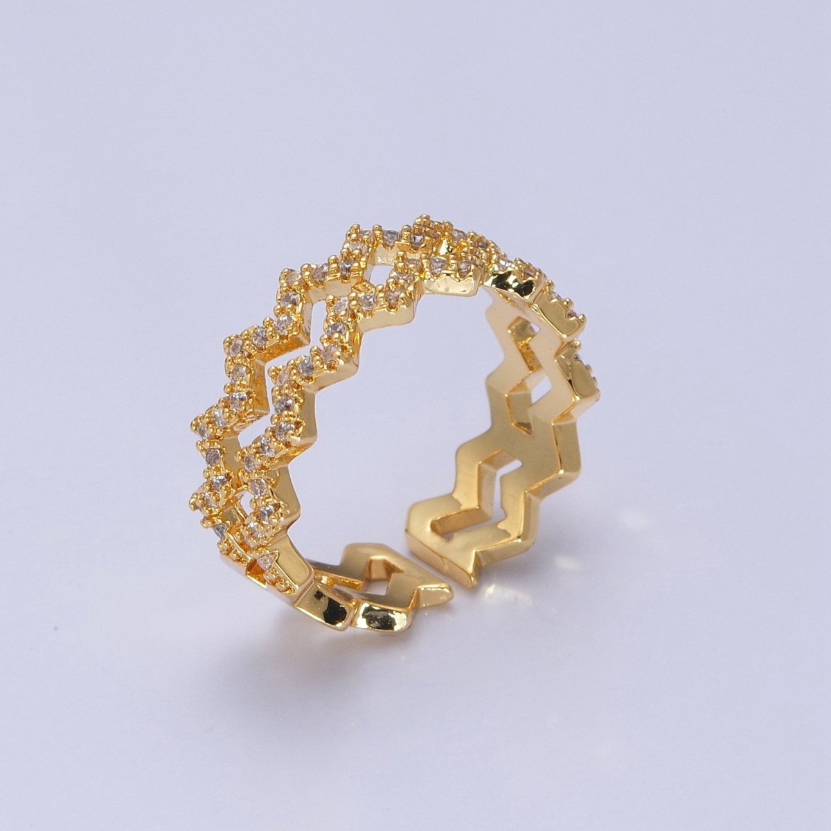 Highs And Lows Double Wave Ring • Daughter Jewelry • Adjustable Open Ring with Micro Pave Stone O-2124 O-2125 - DLUXCA