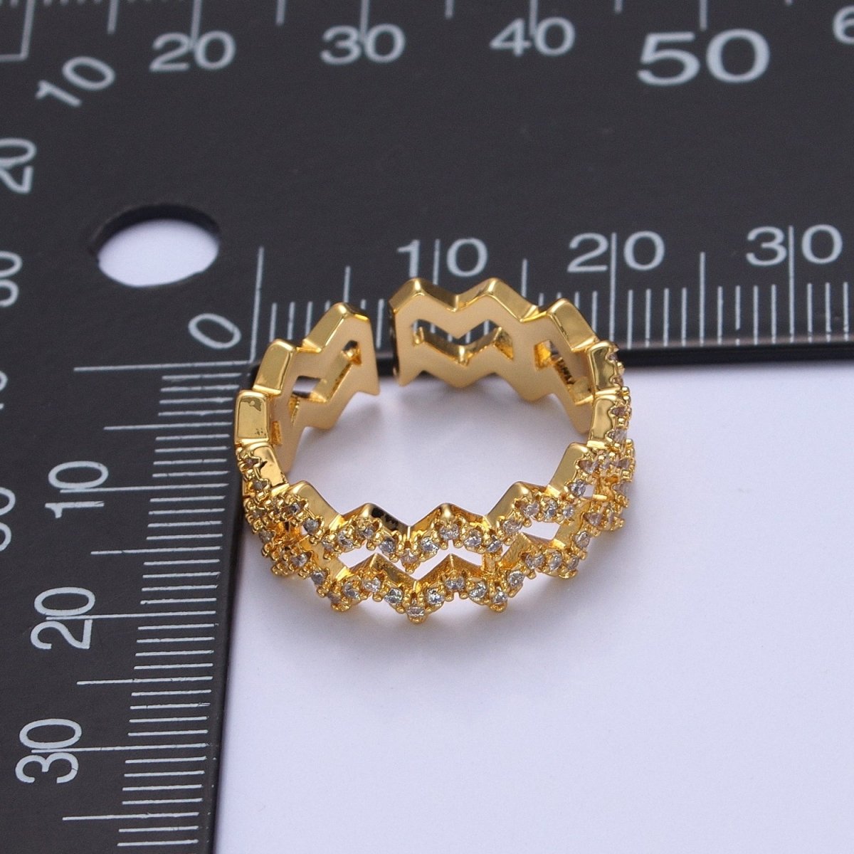 Highs And Lows Double Wave Ring • Daughter Jewelry • Adjustable Open Ring with Micro Pave Stone O-2124 O-2125 - DLUXCA