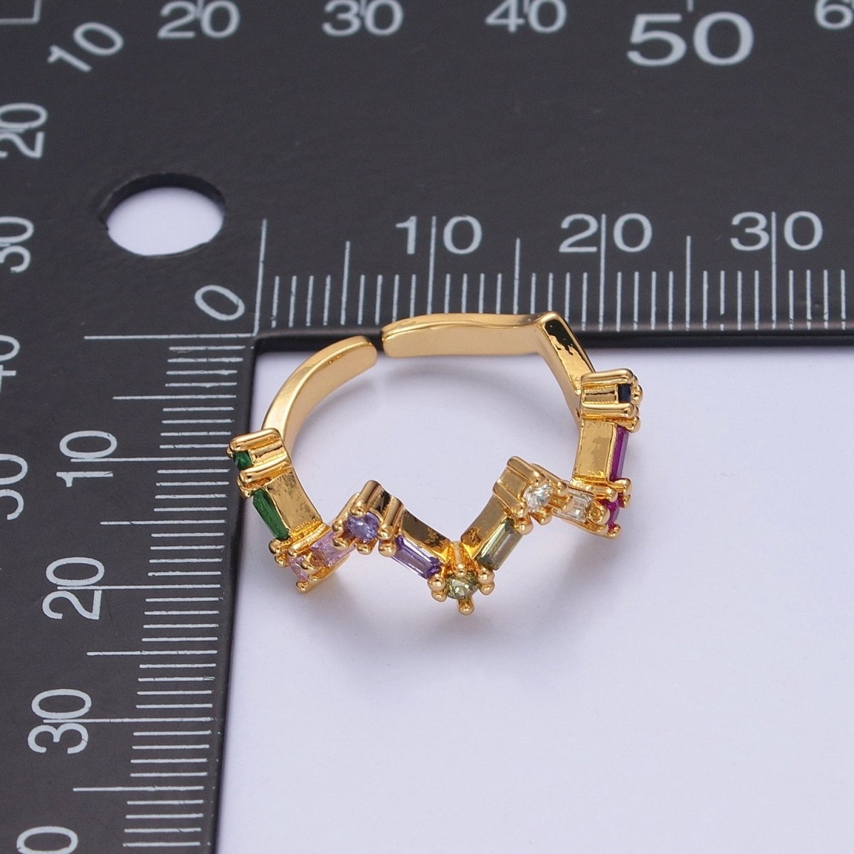 Highs And Lows Ring Baguette ZigZag Ring in 14k Gold Filled Colorful CZ Statement Ring Stackable CZ Ring O-2120 - DLUXCA