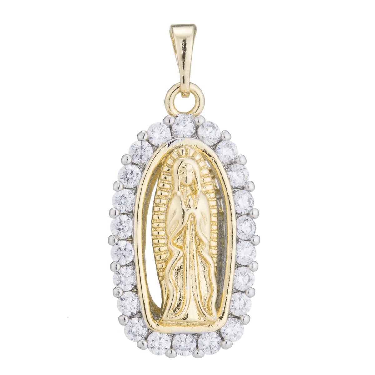 Holy Mary Gold Filled Pendant Mother Mary Vintage Lady Guadalupe Design Pendant Cubic Zircon Pendant Religious Jewelry for Necklace H-184 I-128 - DLUXCA