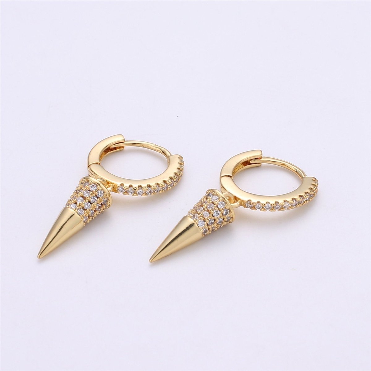 Hoop Dangle Earring, Gold Spike Earring, Small Dangle Earring, Micro Pave Earring, Dangle Earring Charm K-357 - DLUXCA