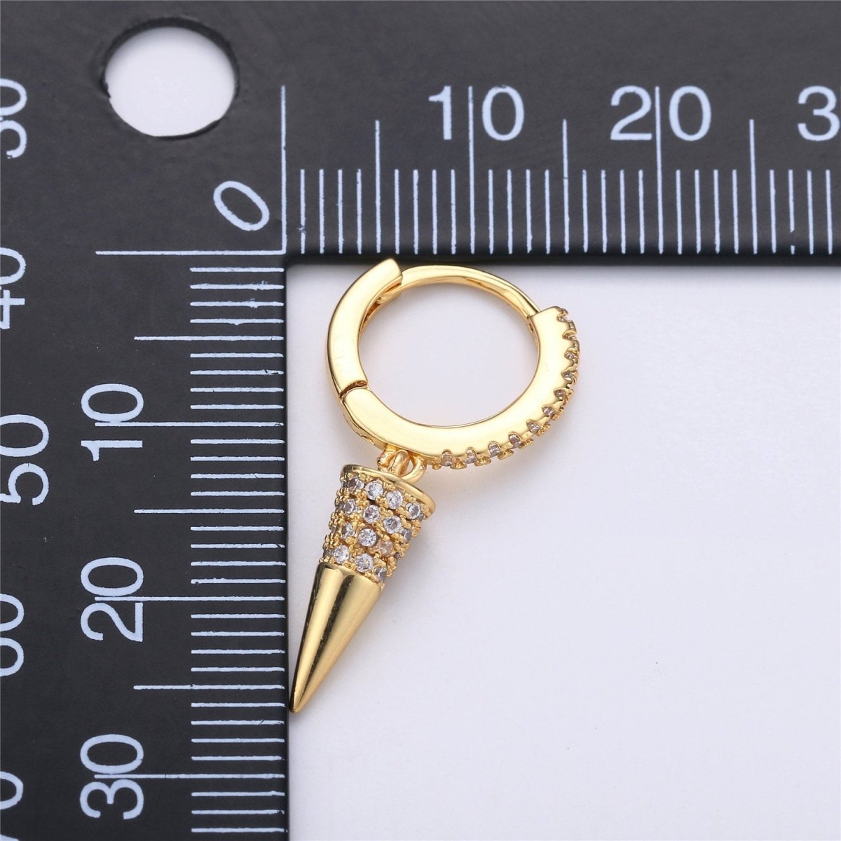 Hoop Dangle Earring, Gold Spike Earring, Small Dangle Earring, Micro Pave Earring, Dangle Earring Charm K-357 - DLUXCA