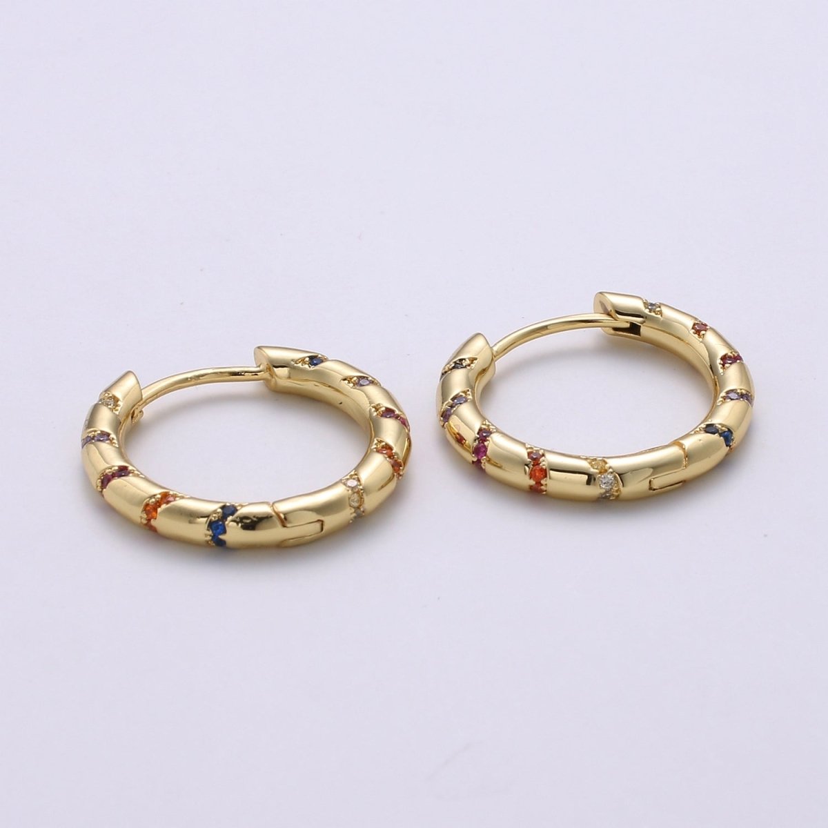 Hoops - Pink, Teal, Blue, Green, Clear, Multi-color Zirconia or White Gold CZ earrings - 24K Gold Huggie hoops Q-355 - Q-361 - DLUXCA