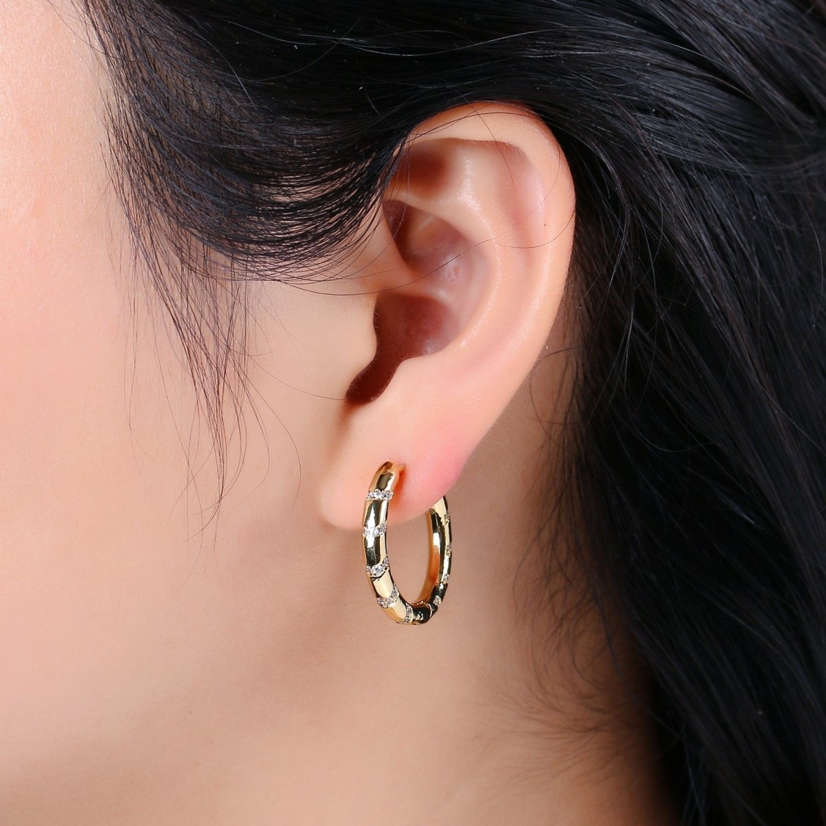 Hoops - Pink, Teal, Blue, Green, Clear, Multi-color Zirconia or White Gold CZ earrings - 24K Gold Huggie hoops Q-355 - Q-361 - DLUXCA