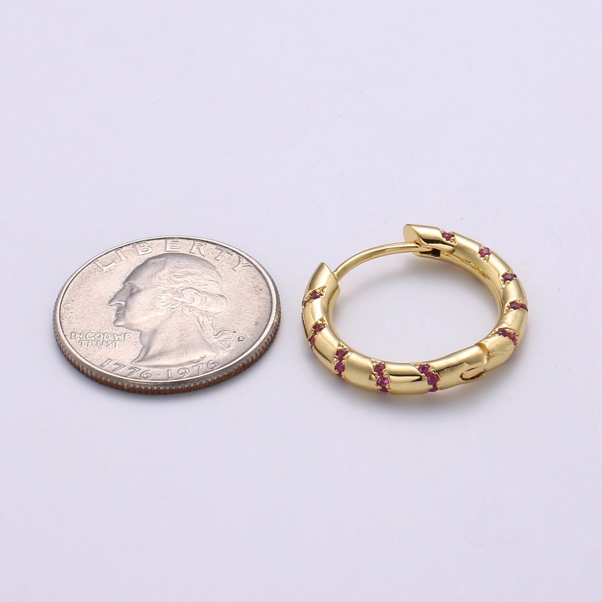 Hoops - Pink, Teal, Blue, Green, Clear, Multi-color Zirconia or White Gold CZ earrings - 24K Gold Huggie hoops Q-355 - Q-361 - DLUXCA