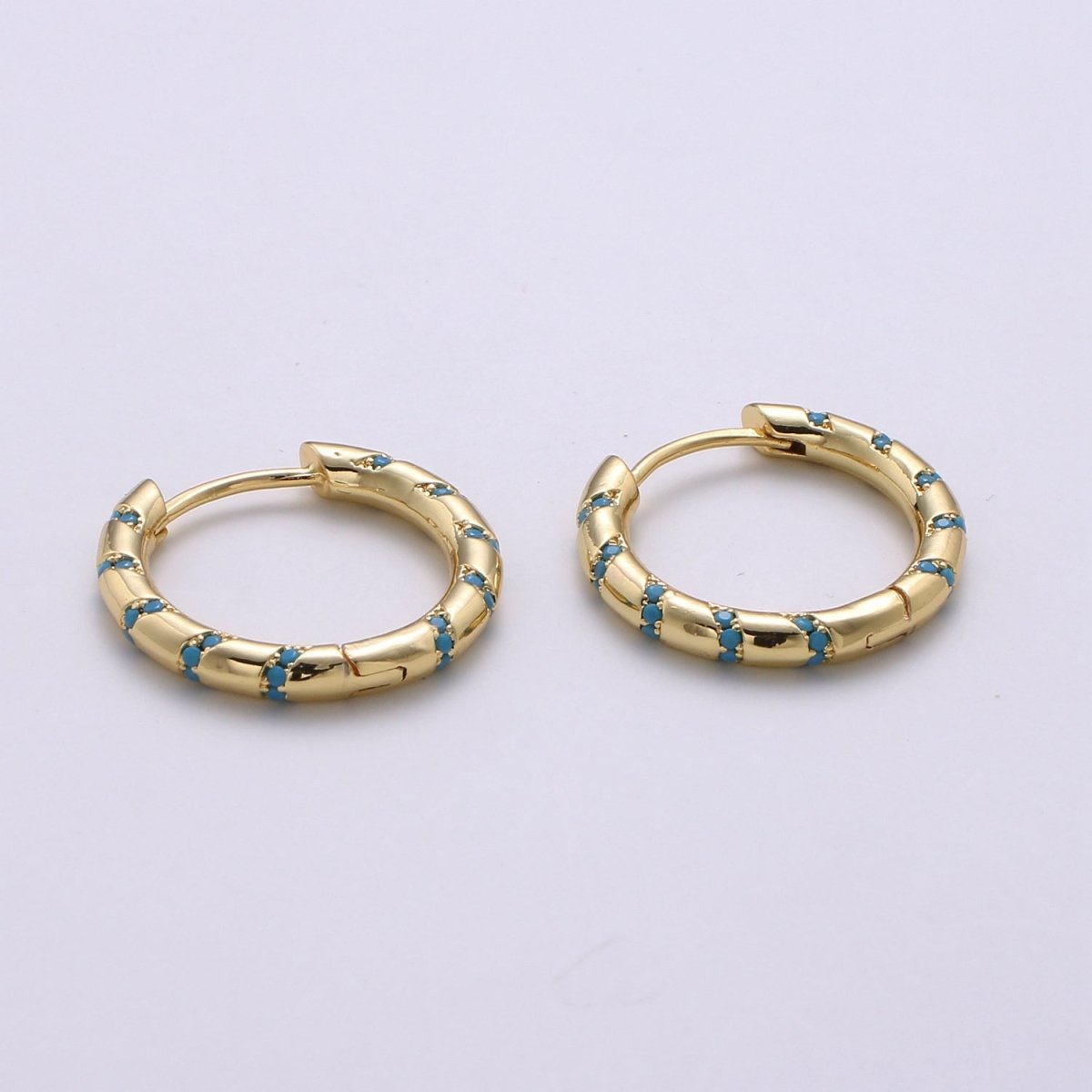 Hoops - Pink, Teal, Blue, Green, Clear, Multi-color Zirconia or White Gold CZ earrings - 24K Gold Huggie hoops Q-355 - Q-361 - DLUXCA