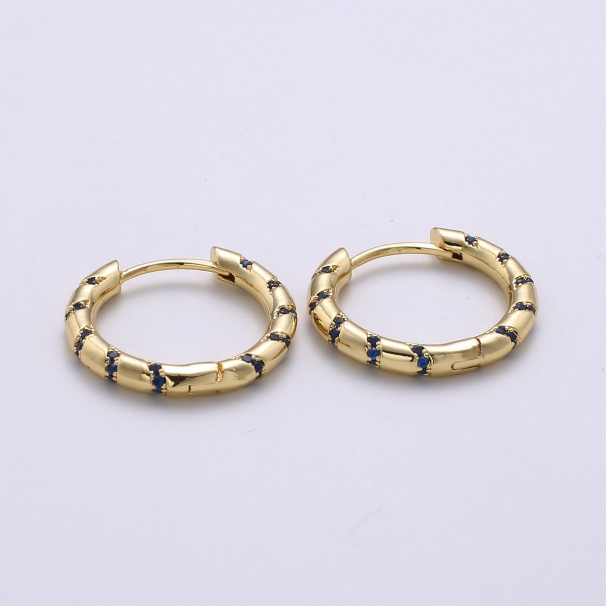 Hoops - Pink, Teal, Blue, Green, Clear, Multi-color Zirconia or White Gold CZ earrings - 24K Gold Huggie hoops Q-355 - Q-361 - DLUXCA