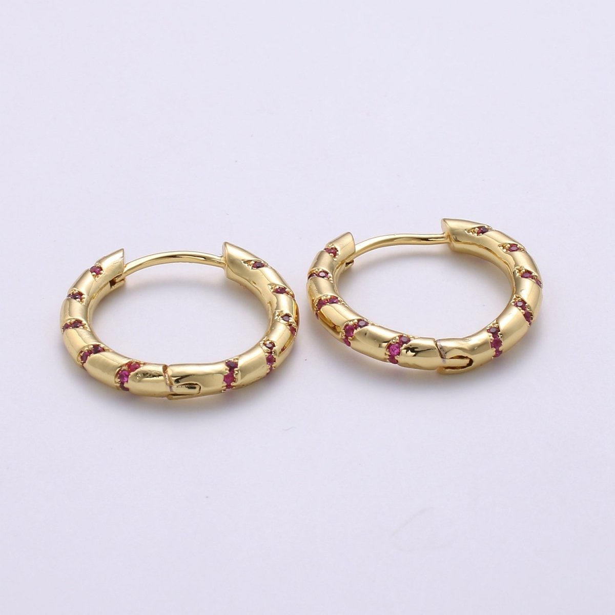 Hoops - Pink, Teal, Blue, Green, Clear, Multi-color Zirconia or White Gold CZ earrings - 24K Gold Huggie hoops Q-355 - Q-361 - DLUXCA