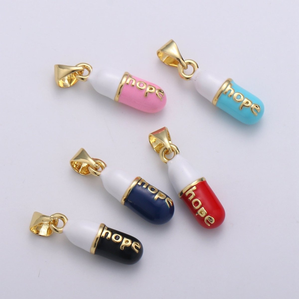 Hope Capsules Gold Filled Pendants Charm Pink Black Teal Red Blue Enamel J- 251~J- 255 - DLUXCA