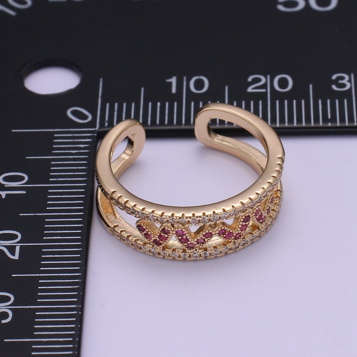 Hot Pink CZ Heart 18K Gold Filled Adjustable Ring O-326 - DLUXCA