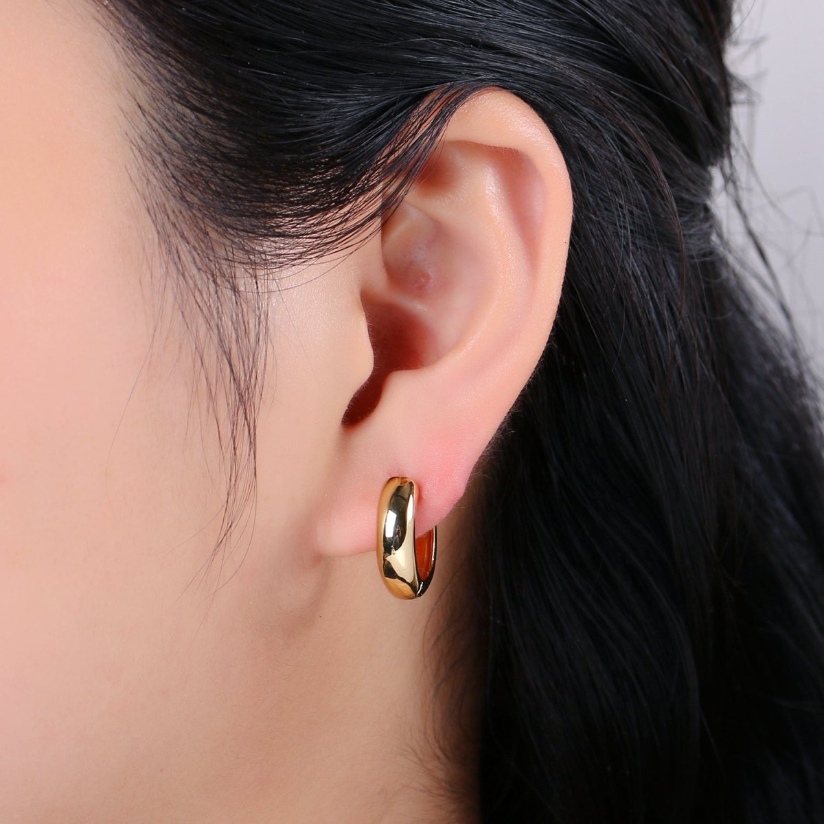 HUGGIE EARRING 18mm- Hoops,9.8mm- 18K Small Loops, Huggie Hoop Earring, Hoop Earrings Q-348 Q-392 - DLUXCA