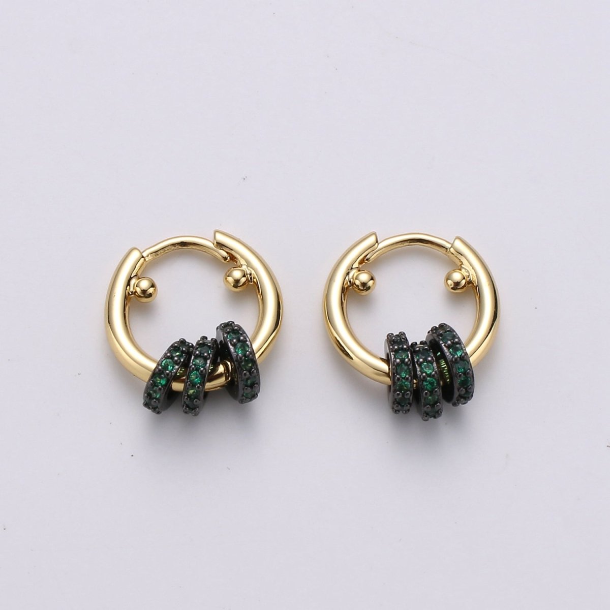 Huggie Earring with Mini Circles 14k Gold Filled Earring Cubic Zirconia Micro Pave Black, Green Gold Statement Earring K-563 K-565 K-566 - DLUXCA