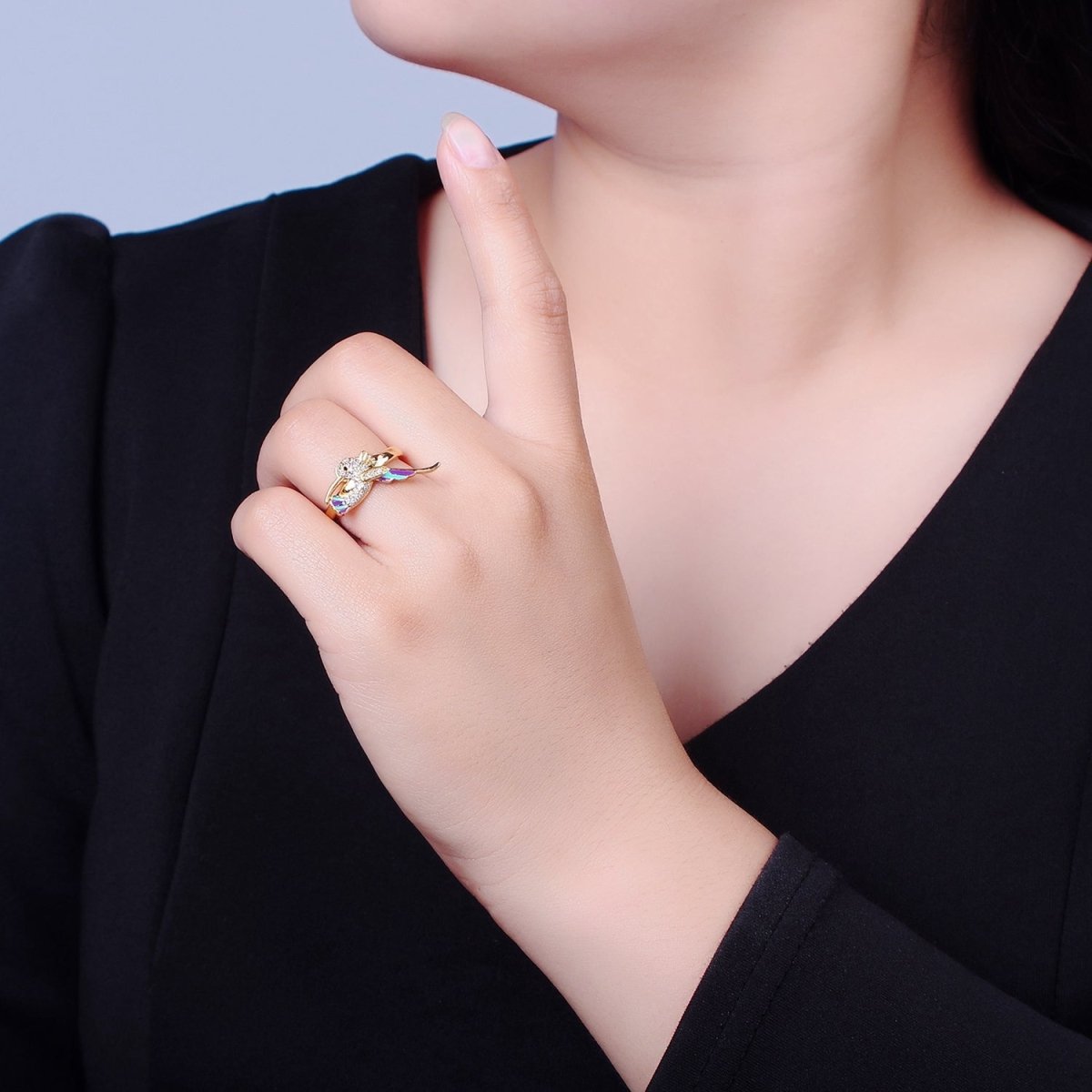Hummingbird Ring. Adjustable Gold Ring Animal bird Jewelry O-2224 - DLUXCA