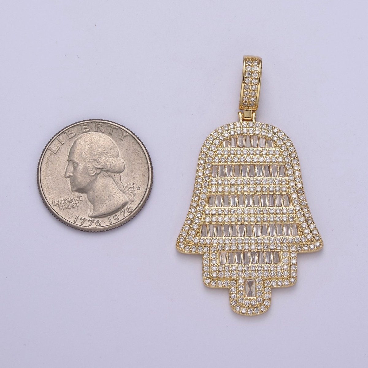 Iced Out Hamsa Hand Cz Pendant Hand of Fatimah Charm Statement Jewelry H-317 - DLUXCA