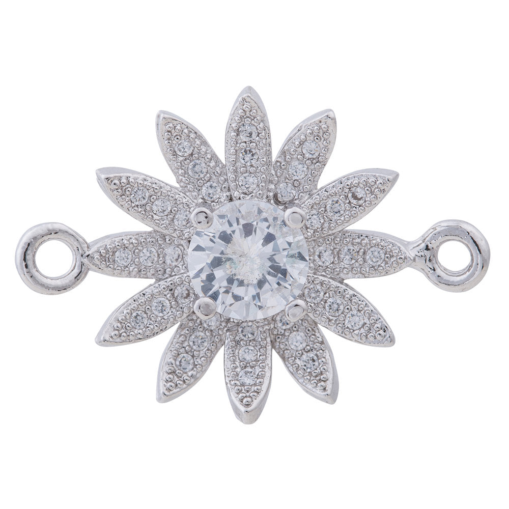 Cubic Zirconia Sunflower Girasol Fauna Daisy Flower Gold Filled Cooper Charm Connector Crystal Rhinestone Pave Czech Bracelet Design - DLUXCA