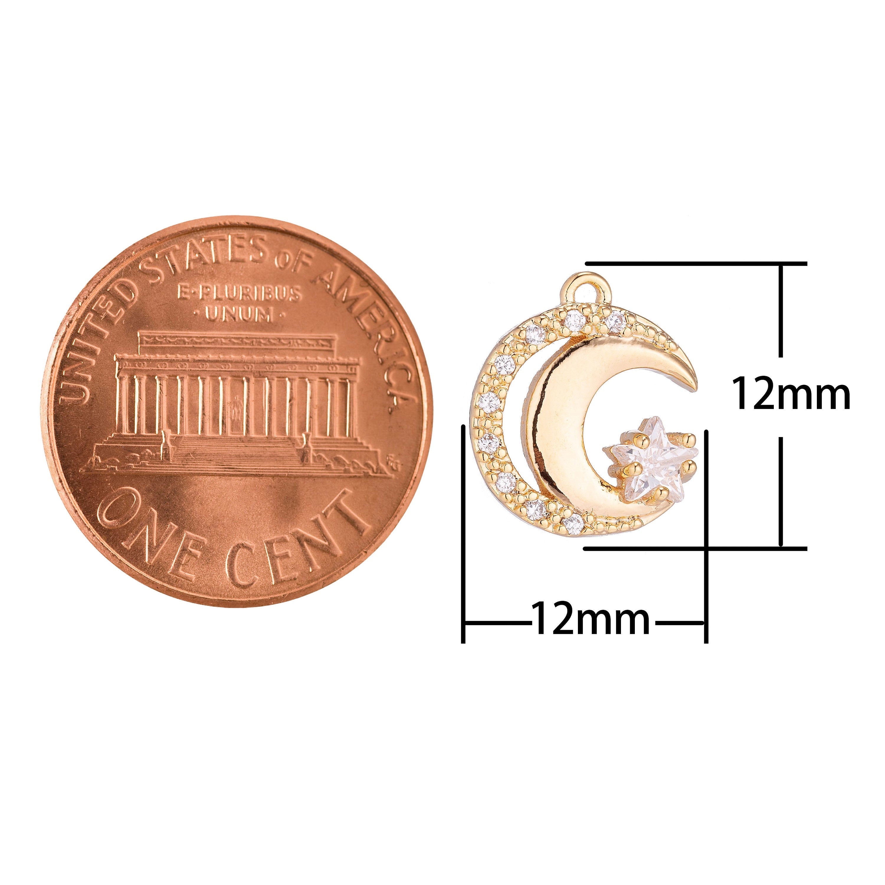 18K Gold Filled Crescent Moon Star Pendant, dainty Celestial Moon Charm Gold with micro Pave CZ Cubic Zircon - DLUXCA