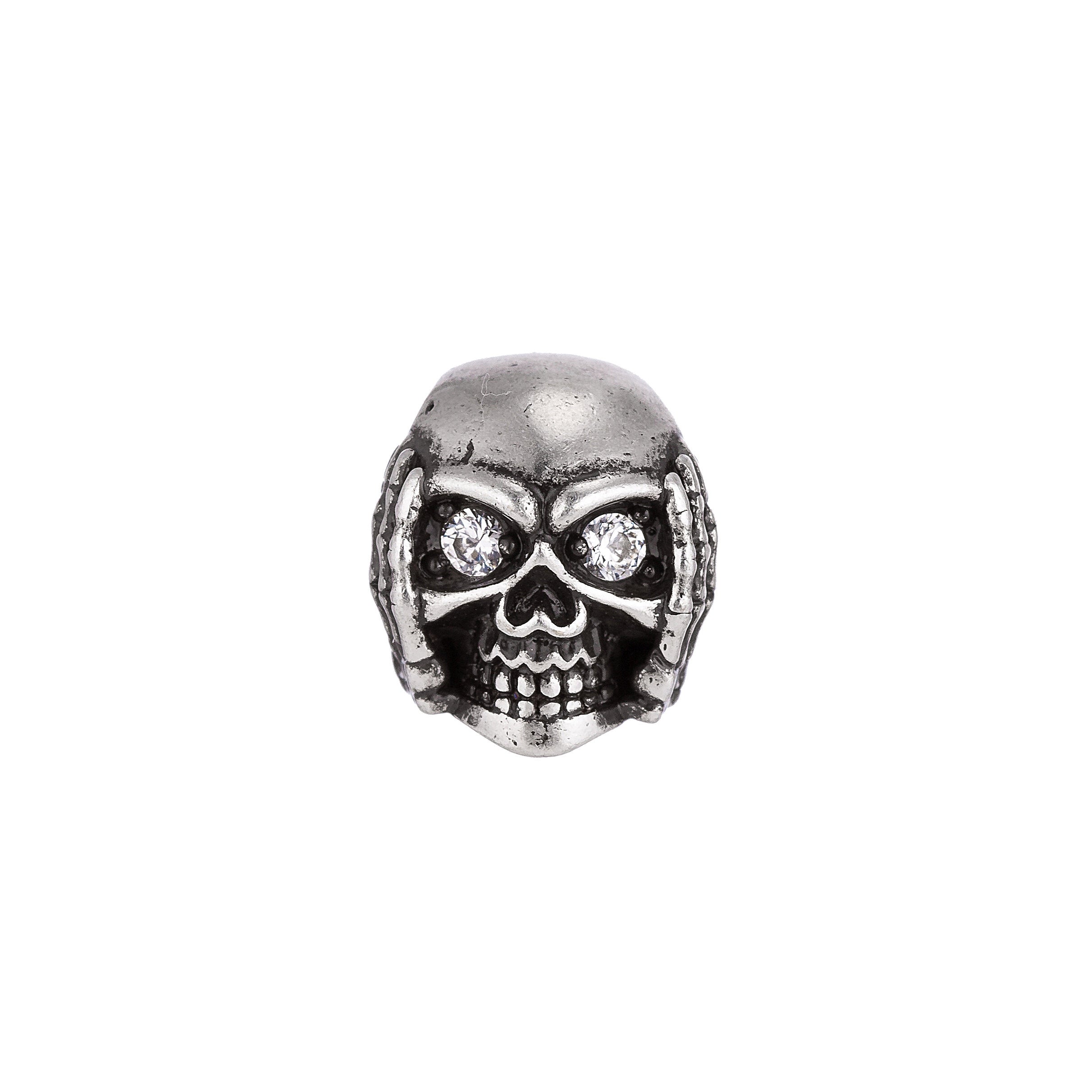 Silver Skull Bead Pave CZ Antique Gold Bead Spacer CZ Micro Pave Skull Charm for Men Bracelet Bead 10x10mm, BDGF-18/B-15 - DLUXCA