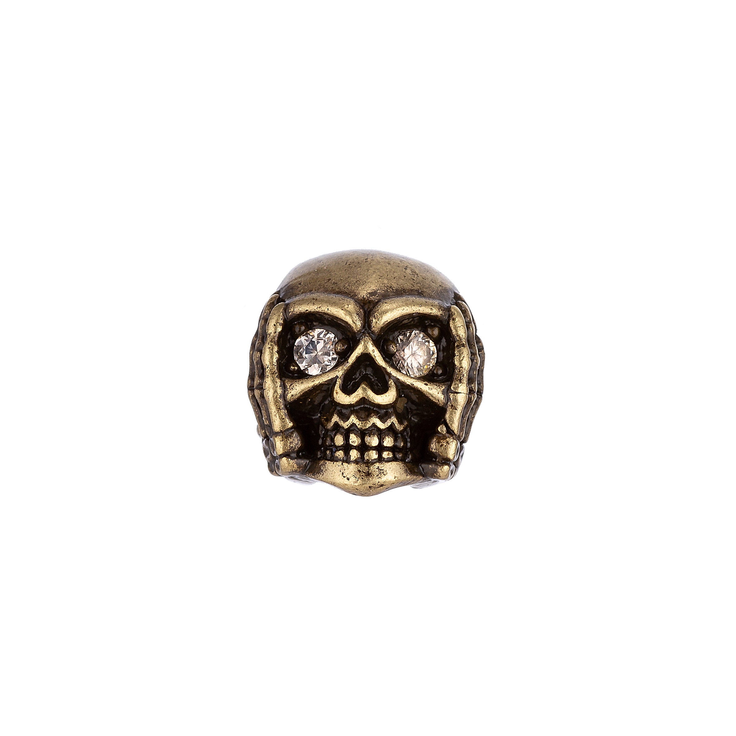 Silver Skull Bead Pave CZ Antique Gold Bead Spacer CZ Micro Pave Skull Charm for Men Bracelet Bead 10x10mm, BDGF-18/B-15 - DLUXCA