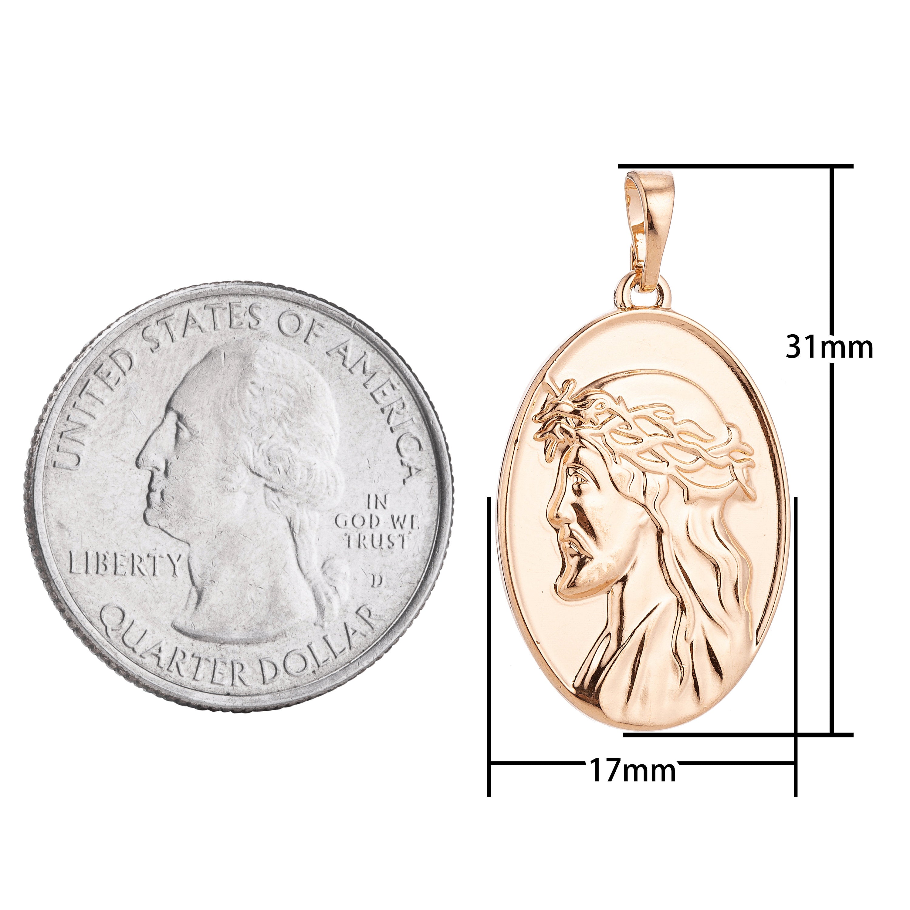 18K Gold Filled Face of Jesus wear Crown of Throne Oval Charm Faith Pendant Religious Jewelry for Necklace Making Supply Gift - DLUXCA