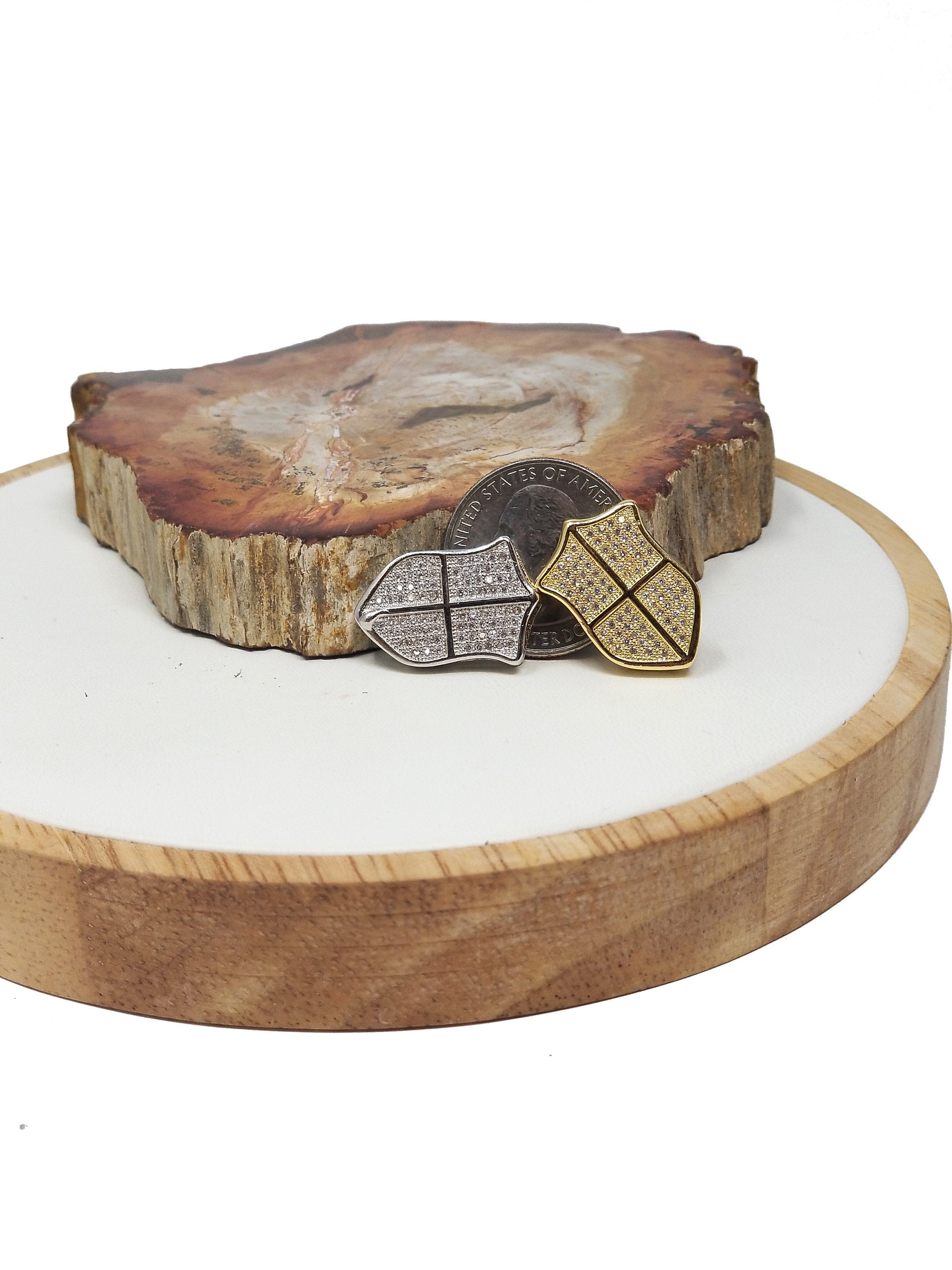 24k Gold Fill CZ Micro Pave Shield Pendant / Charm, Cubic Zirconia Pendant for Necklace Bracelet Making White Gold Knight Shield Charm - DLUXCA