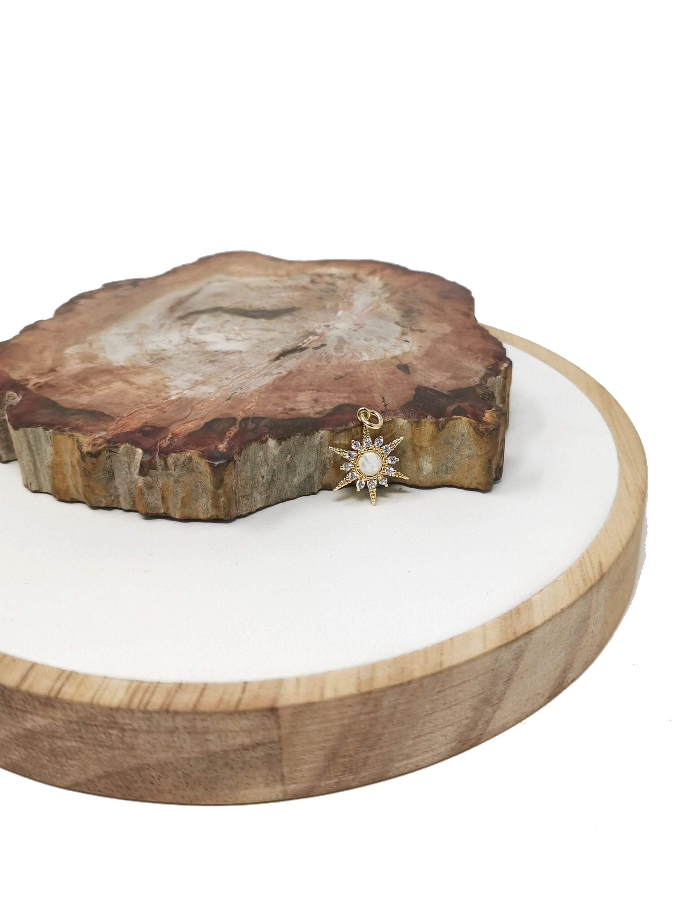 14k Gold Filled Opal Starburst Charm Micro Pave Star Charm for Bracelet Earring Necklace Charm Jewelry Making Supply - DLUXCA