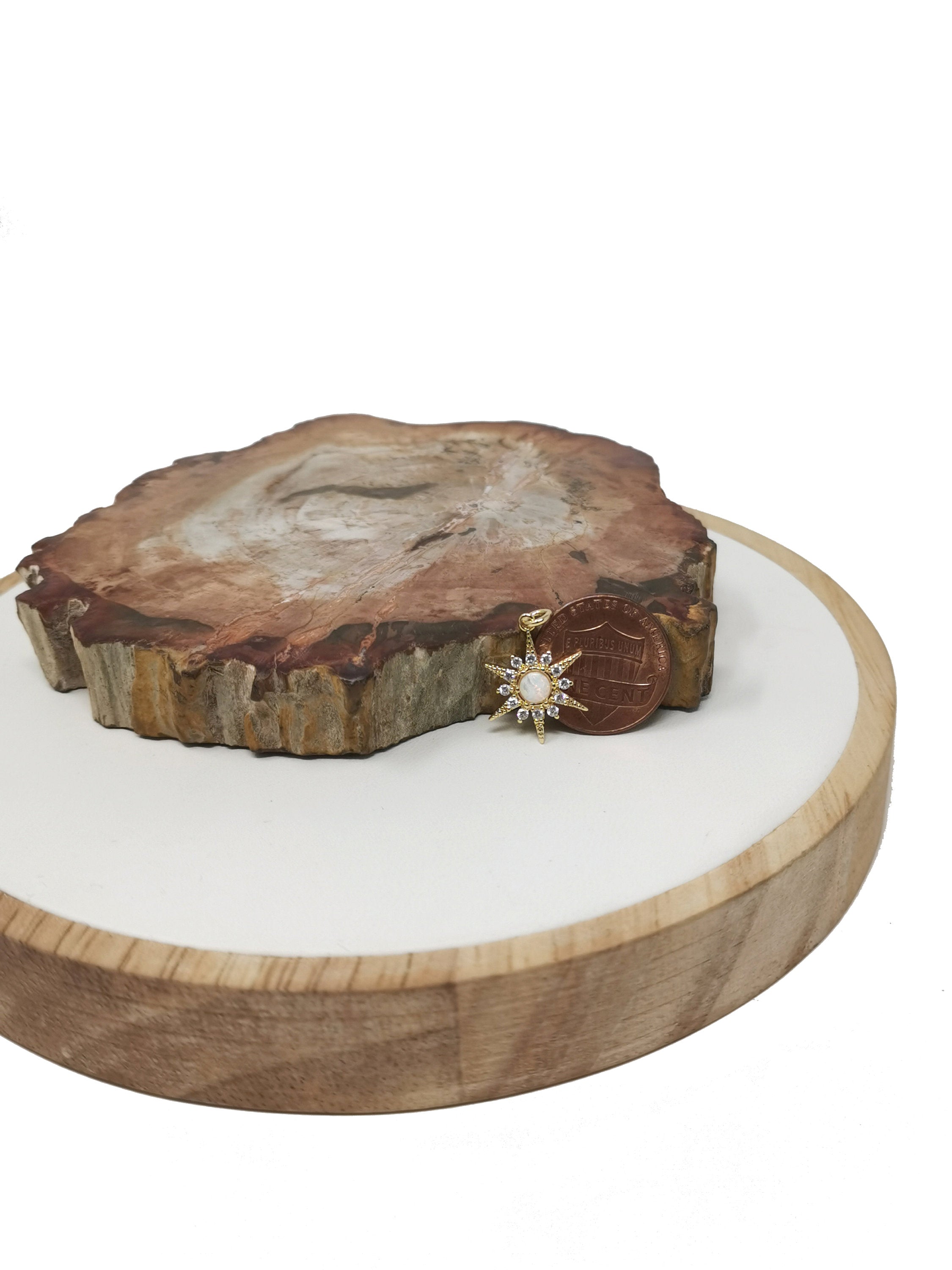 14k Gold Filled Opal Starburst Charm Micro Pave Star Charm for Bracelet Earring Necklace Charm Jewelry Making Supply - DLUXCA