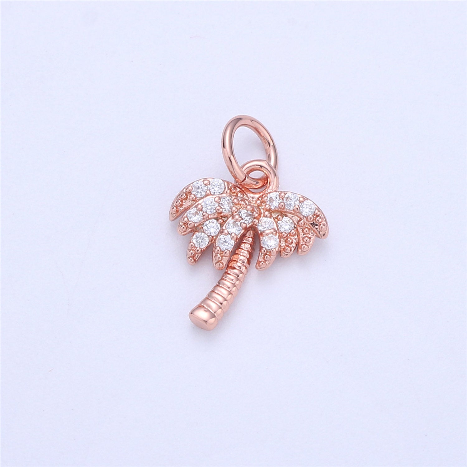 Dainty Gold, Rose Gold, Black, Silver Palm Tree Charm - Pendant, Micro Pave Cubic CZ Crystal Pendant Gold filled - DLUXCA