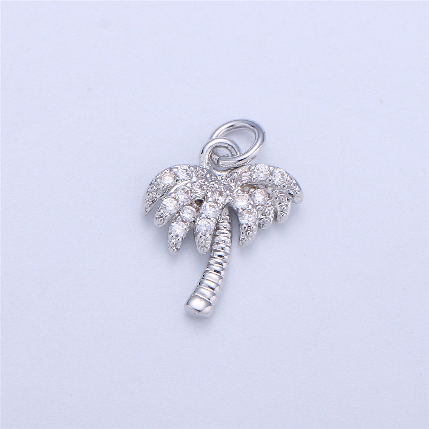 Dainty Gold, Rose Gold, Black, Silver Palm Tree Charm - Pendant, Micro Pave Cubic CZ Crystal Pendant Gold filled - DLUXCA