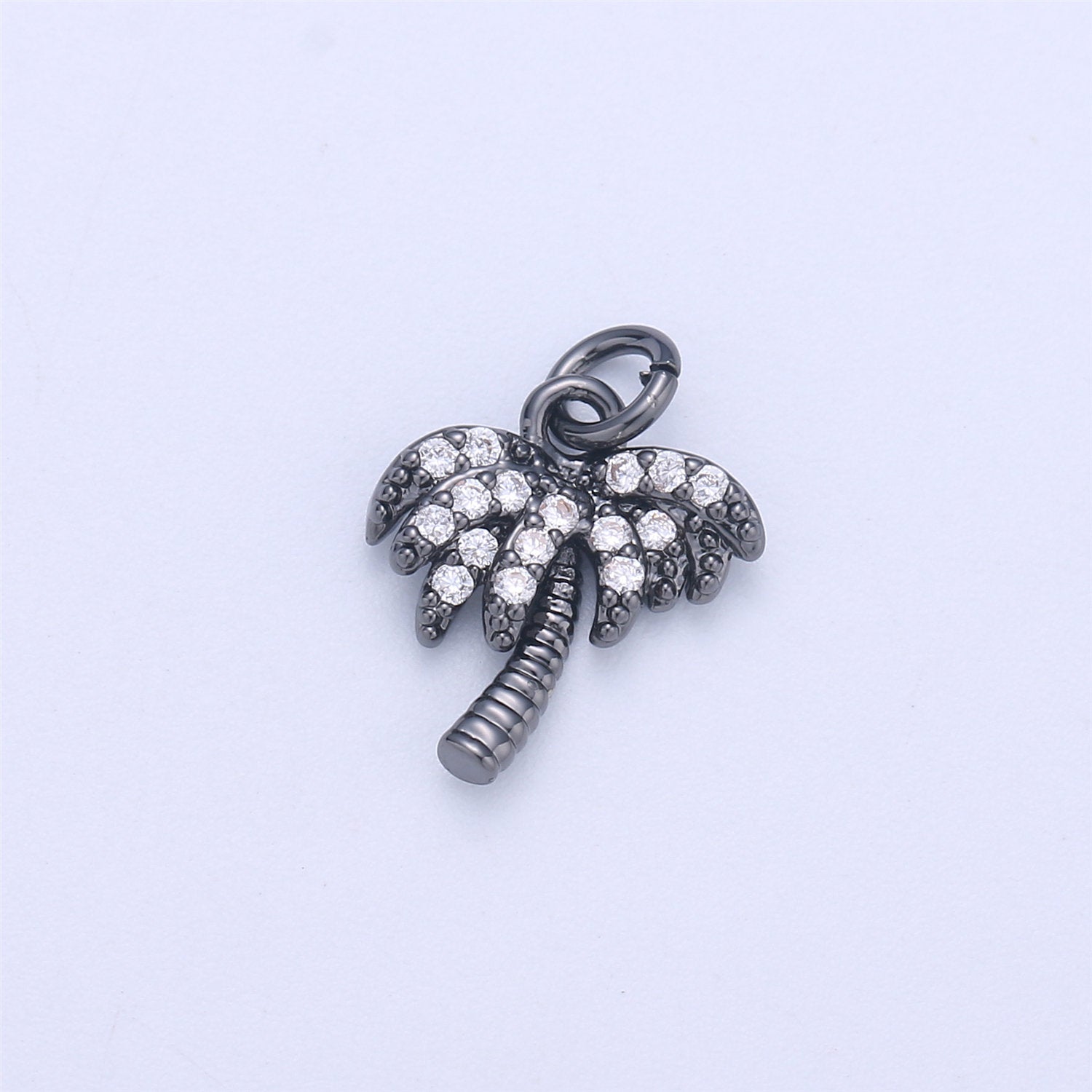 Dainty Gold, Rose Gold, Black, Silver Palm Tree Charm - Pendant, Micro Pave Cubic CZ Crystal Pendant Gold filled - DLUXCA