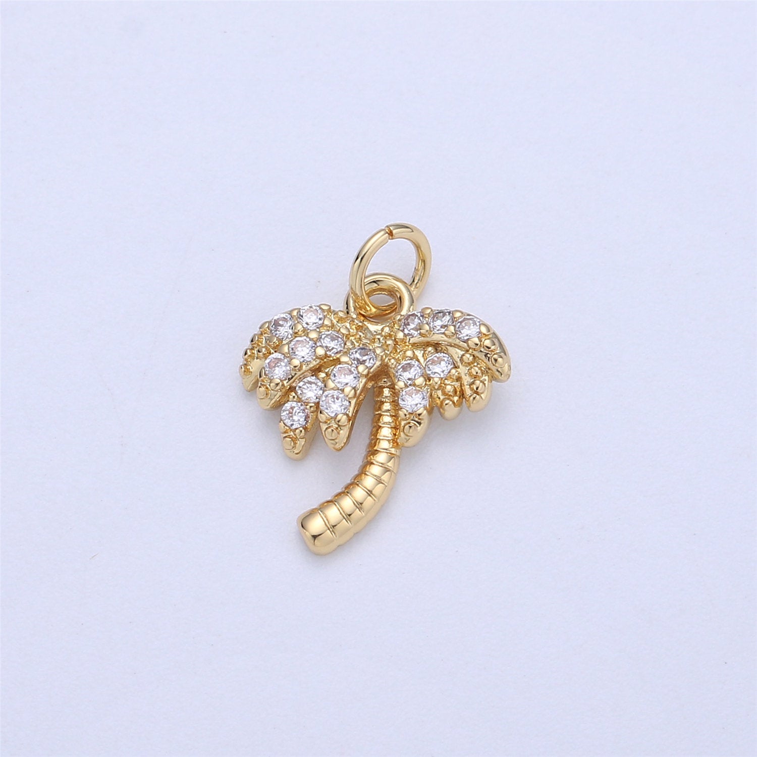 Dainty Gold, Rose Gold, Black, Silver Palm Tree Charm - Pendant, Micro Pave Cubic CZ Crystal Pendant Gold filled - DLUXCA