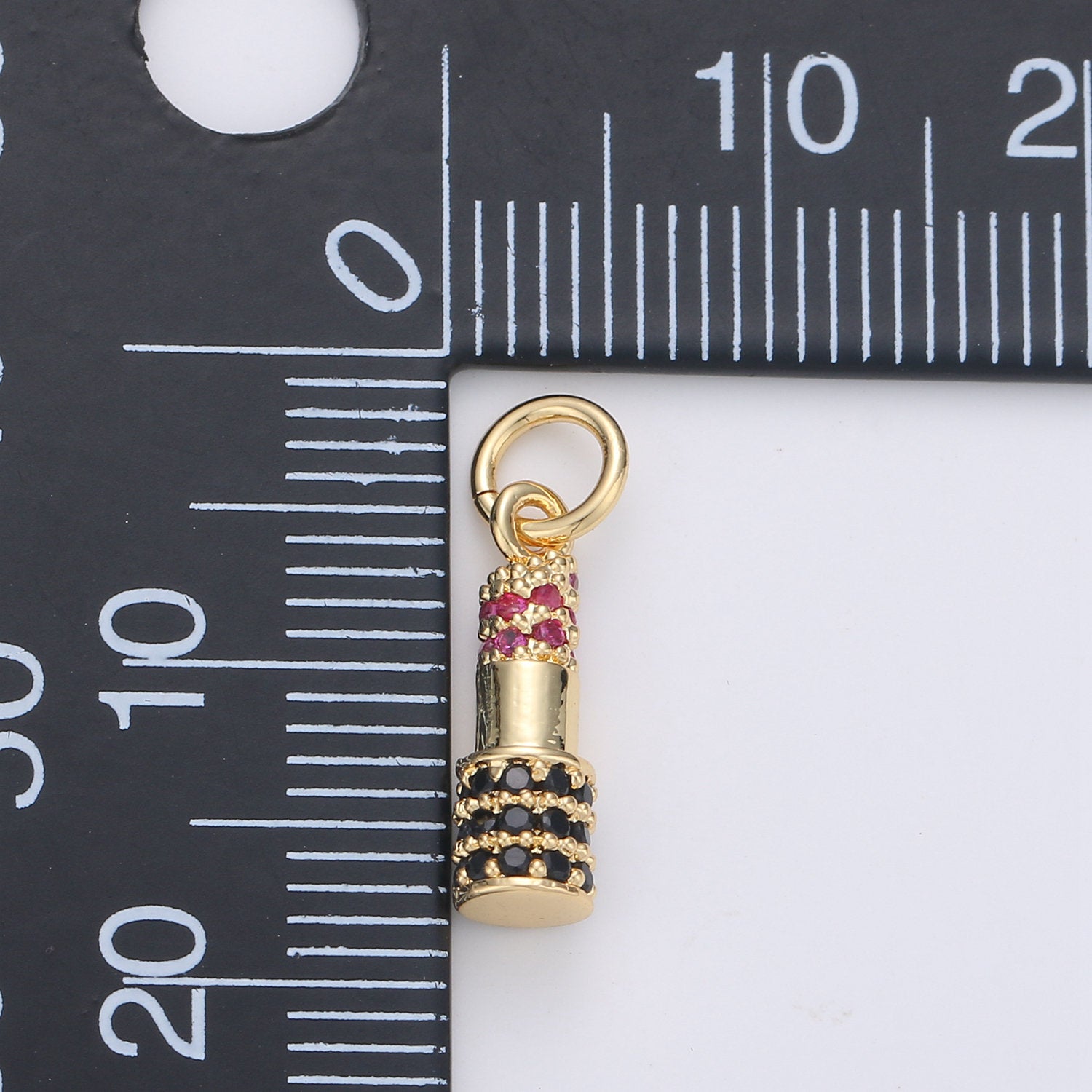 Dainty Gold Lipstick Pendant CZ Micro Pave Lipstick Pendant, Red Lipstick Jewelry for Necklace Bracelet Earring Component - DLUXCA