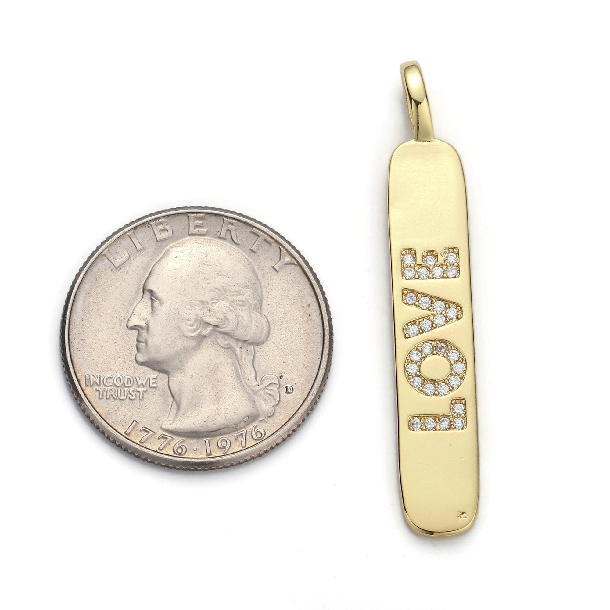1pc 14k Gold Filled Micro Pave Cubic Zirconia Bar Pendant Charm, Micro Pave CZ Pendant Charm, Gold Filled Pendant, For DIY Jewelry 50mmx10mm - DLUXCA