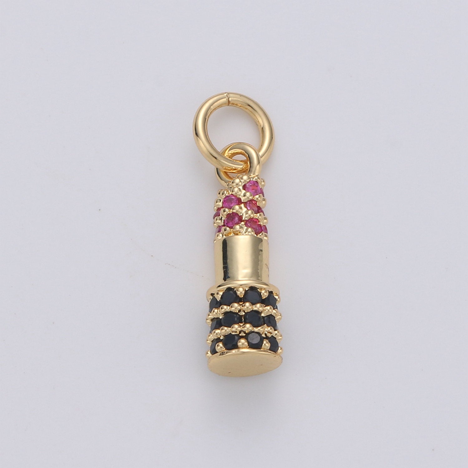 Dainty Gold Lipstick Pendant CZ Micro Pave Lipstick Pendant, Red Lipstick Jewelry for Necklace Bracelet Earring Component - DLUXCA