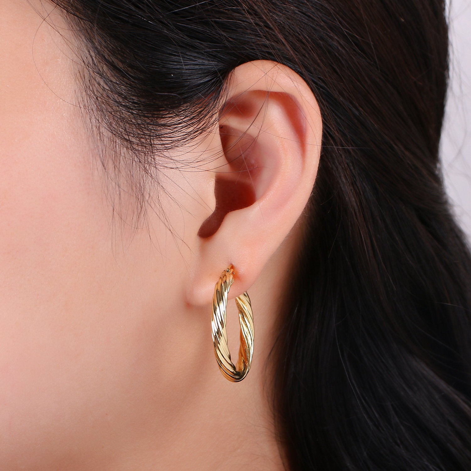 24k Vermeil Gold Earrings, Hoop Earrings, Small Hoop, Circle Rope Texture Earring, Gift for Her, Earrings for Women, Everyday Wear Earrings - DLUXCA