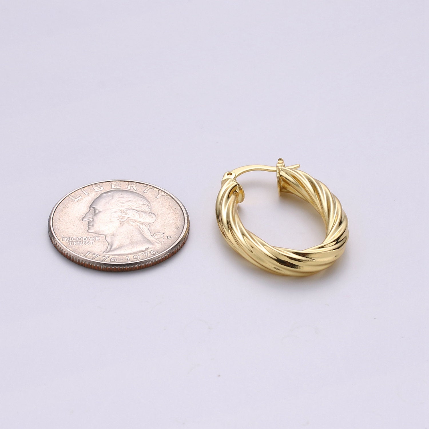 24k Vermeil Gold Earrings, Hoop Earrings, Small Hoop, Oval Rope Texture Earring, Gift for Her, Earrings for Women, Everyday Wear Earrings - DLUXCA