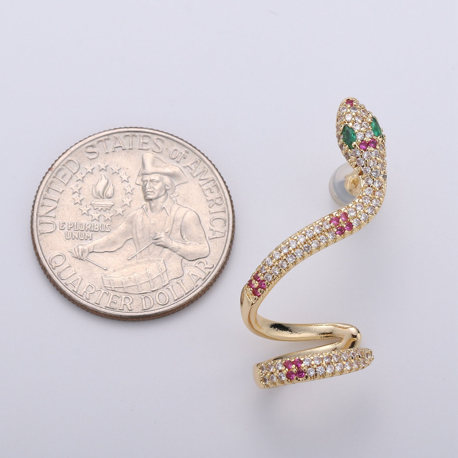 Dangle Snake Earrings, Gold Snake Earrings, Snake Stud Earrings, Snake Drop Earrings, Gold Snake Stud Micro Pave CZ Serpent Stud Earring, 2 X EARRING-1064-1063 - DLUXCA