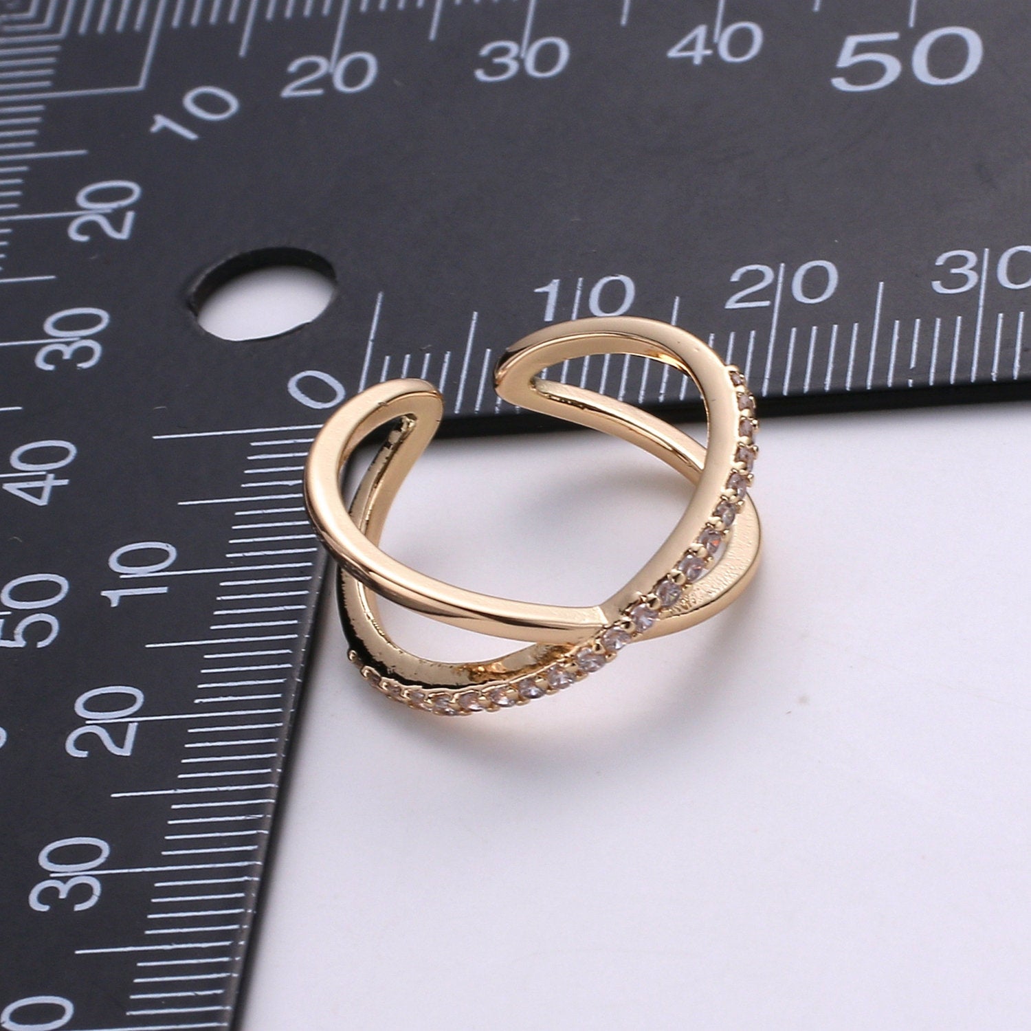Gold Infinity Ring | Criss Cross Ring | Dainty Fine Ring or Delicate Thumb Ring | Open Ring | Adjustable Ring | Micro Pave CZ Ring - DLUXCA