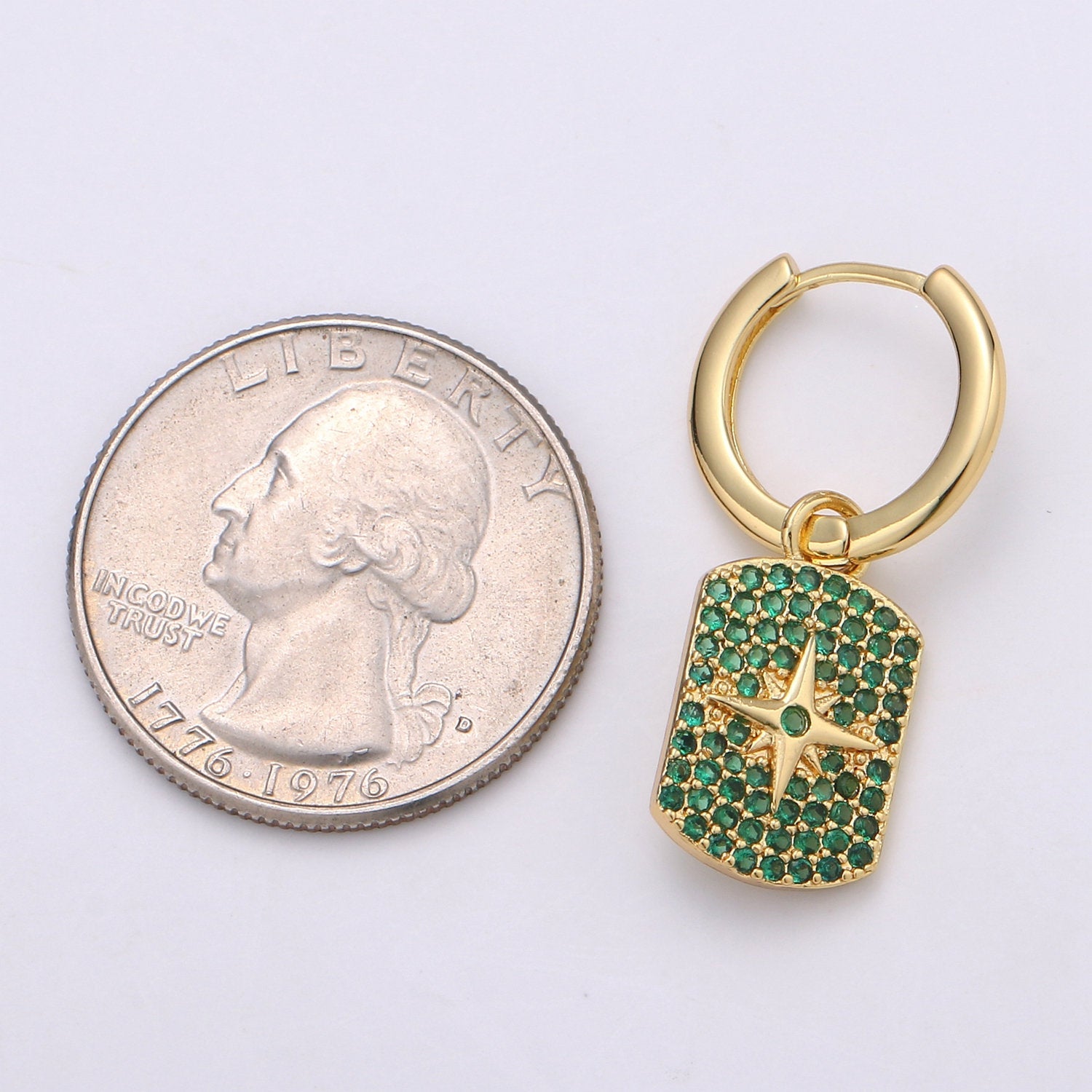 Celestial Star earrings, Celestial Star Huggie Earrings, Green and Blue pave Hoop Earrings, Hoop Earrings, Huggie Earrings - DLUXCA